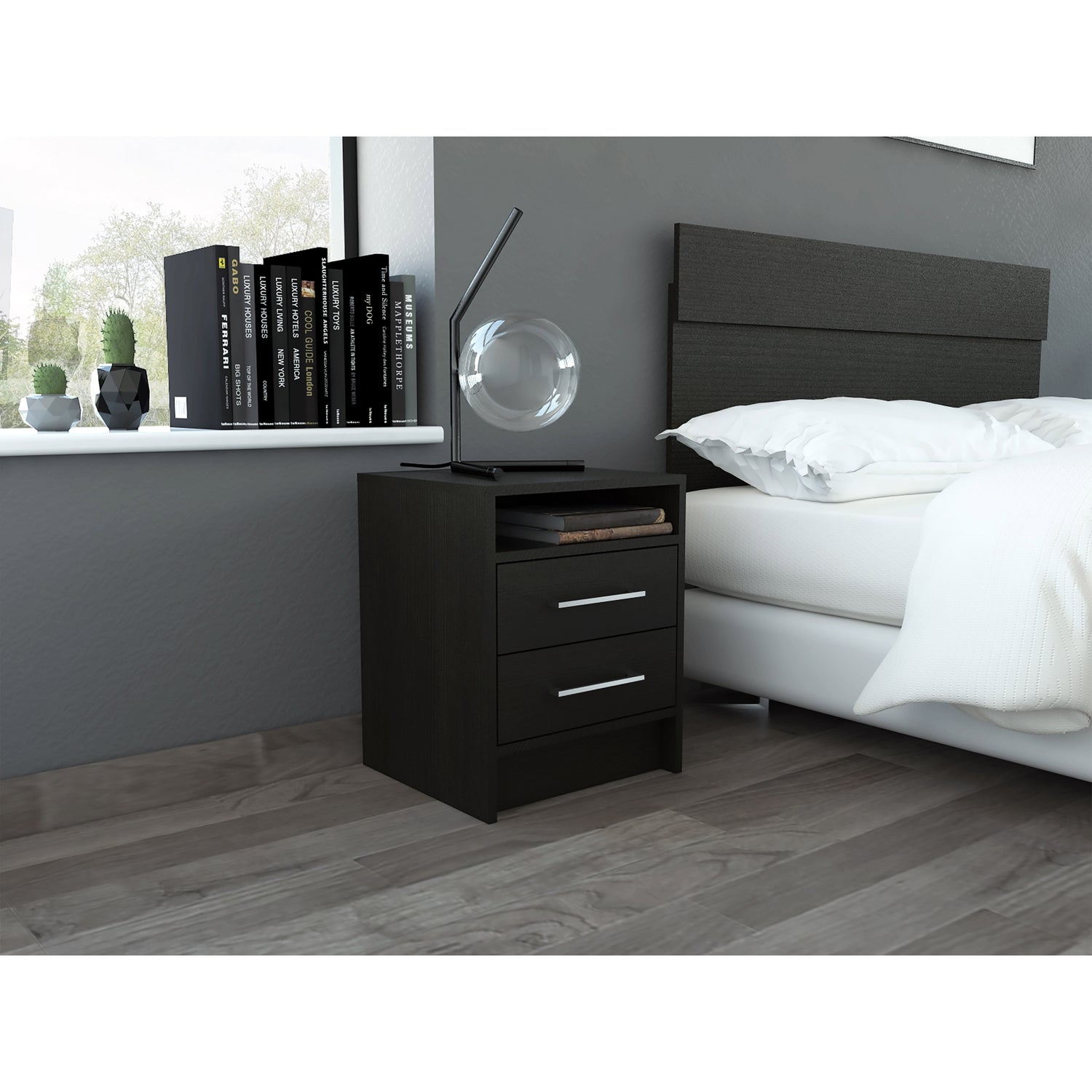 VELADOR FMFURNITURE 2 CAJONES FM 019N NEGRO - 6