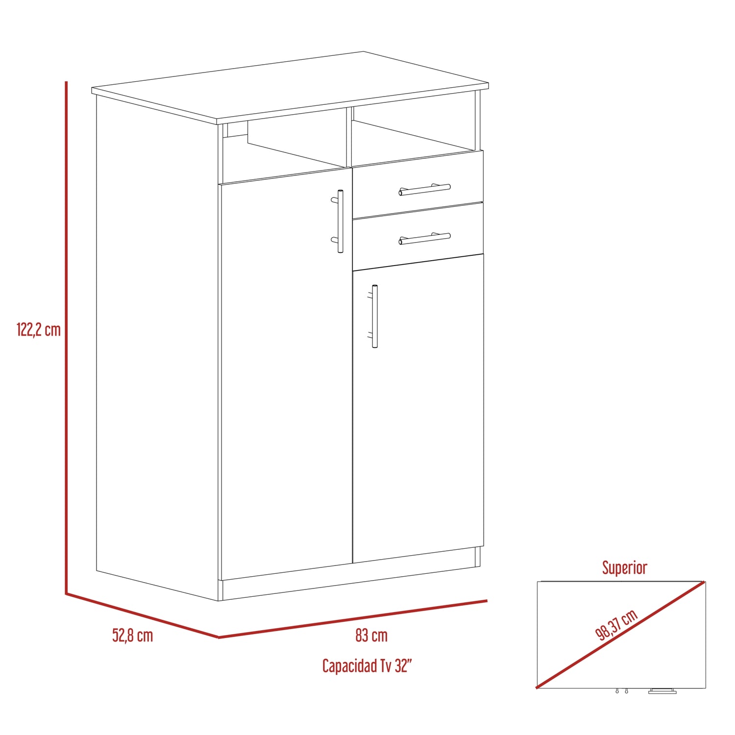 CLOSET FMFURNITURE 2 PUERTAS 2 CAJONES FM 022N NEGRO - 7