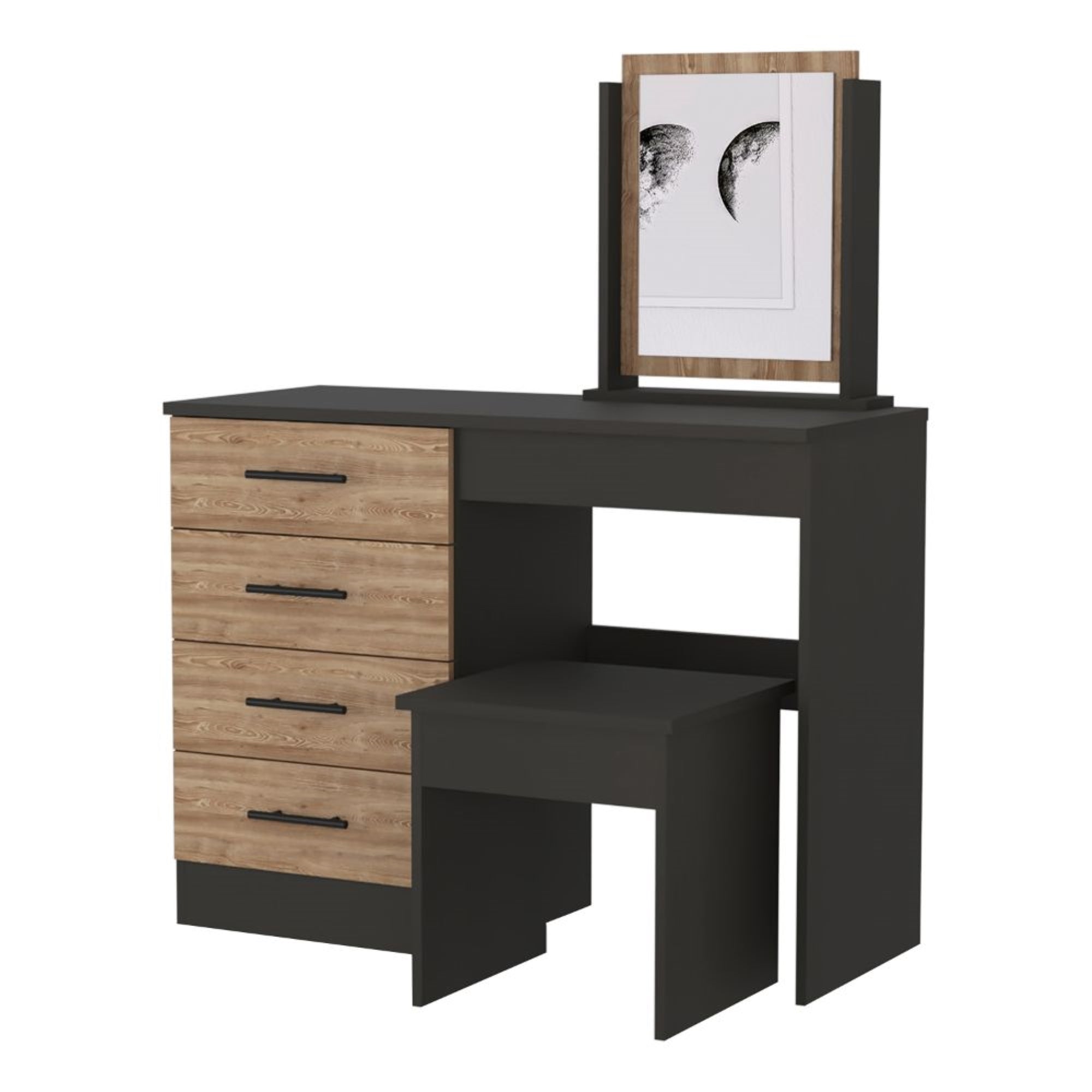 TOCADOR FMFURNITURE MUEBLE CON ESPEJO Y 4 CAJONES FM 001N NEGRO - 1