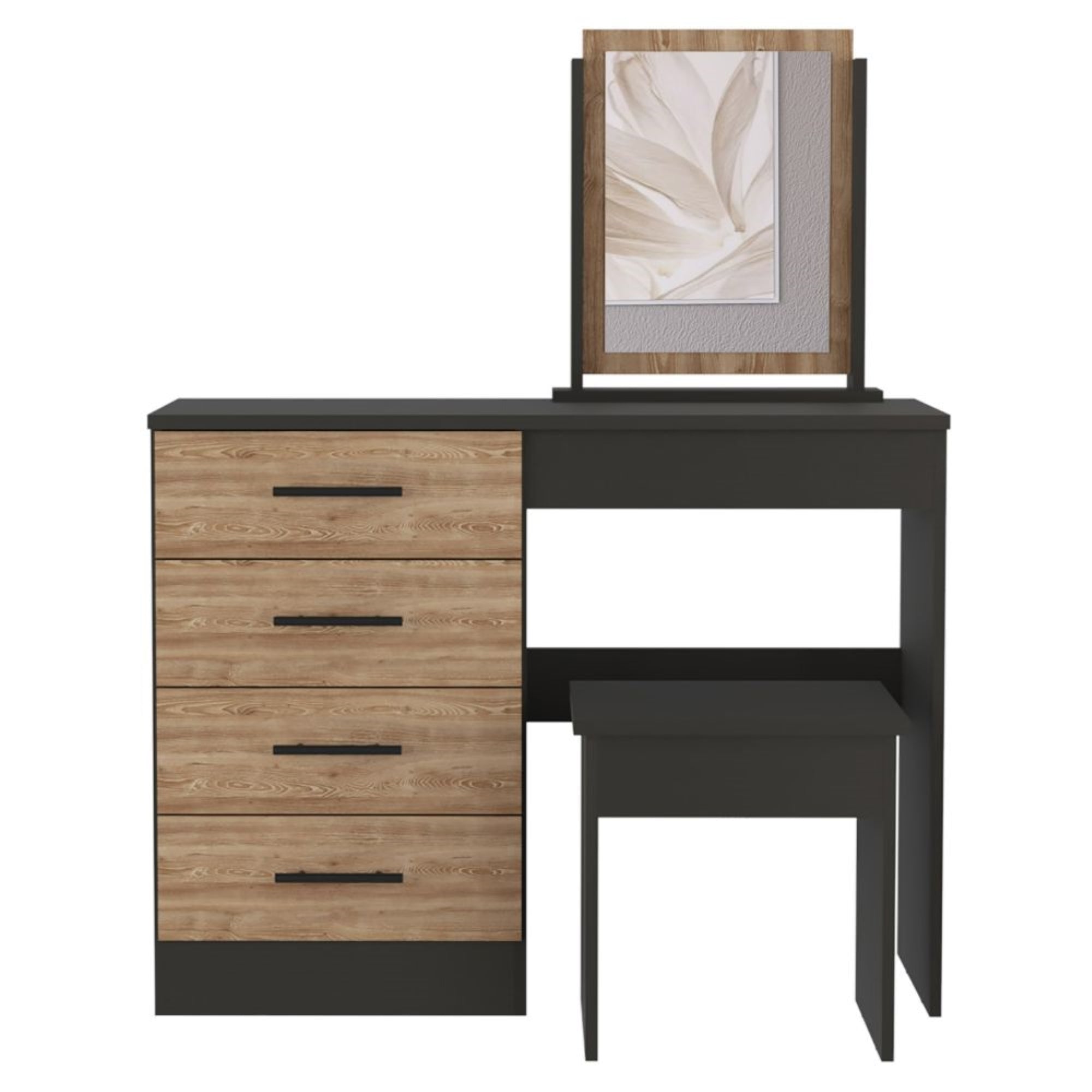 TOCADOR FMFURNITURE MUEBLE CON ESPEJO Y 4 CAJONES FM 001N NEGRO - 2