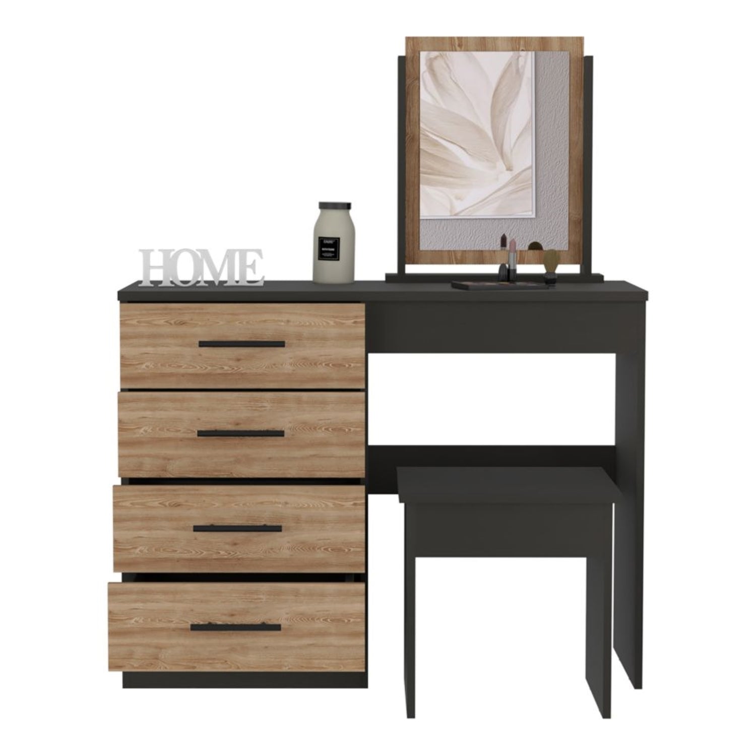 TOCADOR FMFURNITURE MUEBLE CON ESPEJO Y 4 CAJONES FM 001N NEGRO - 3