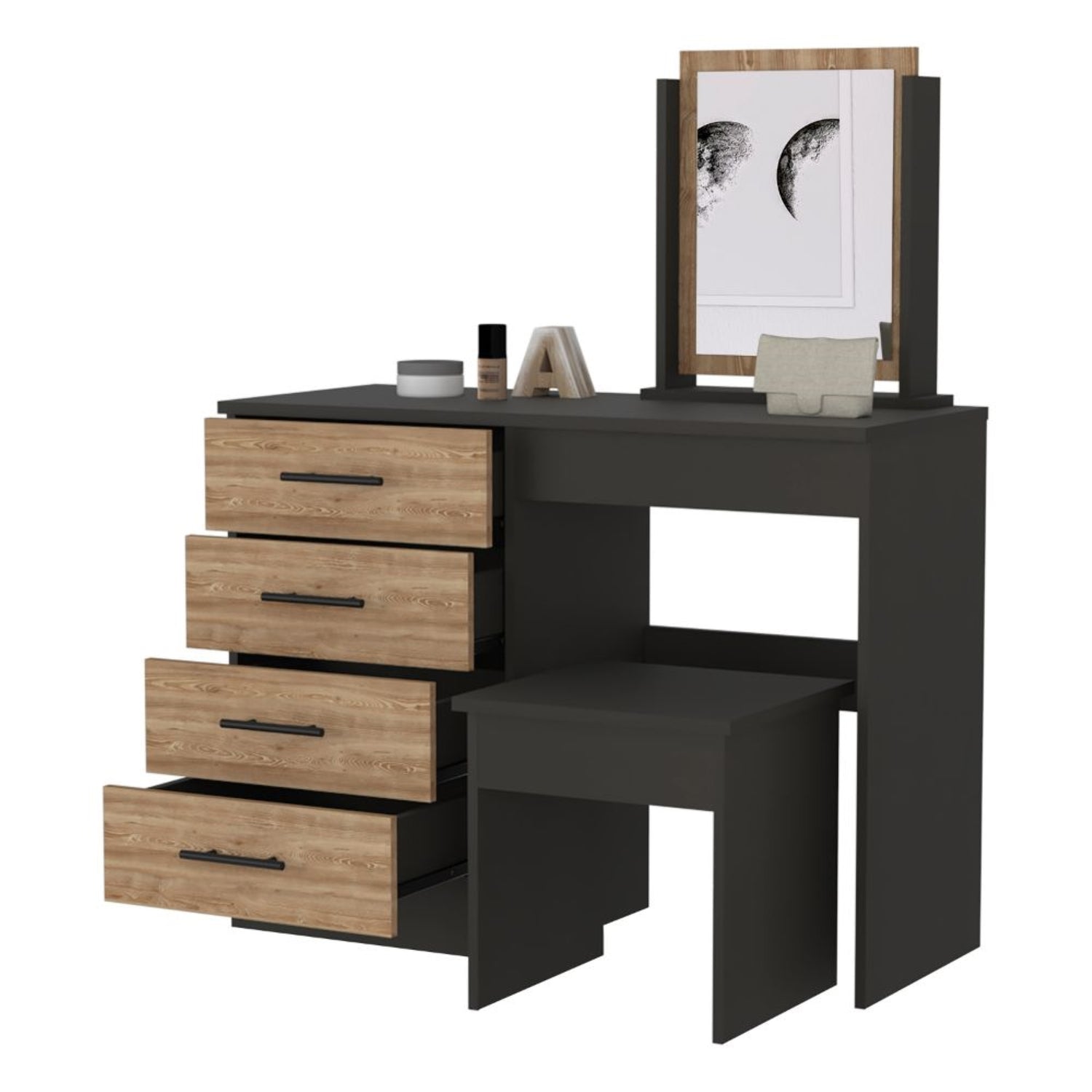 TOCADOR FMFURNITURE MUEBLE CON ESPEJO Y 4 CAJONES FM 001N NEGRO - 4