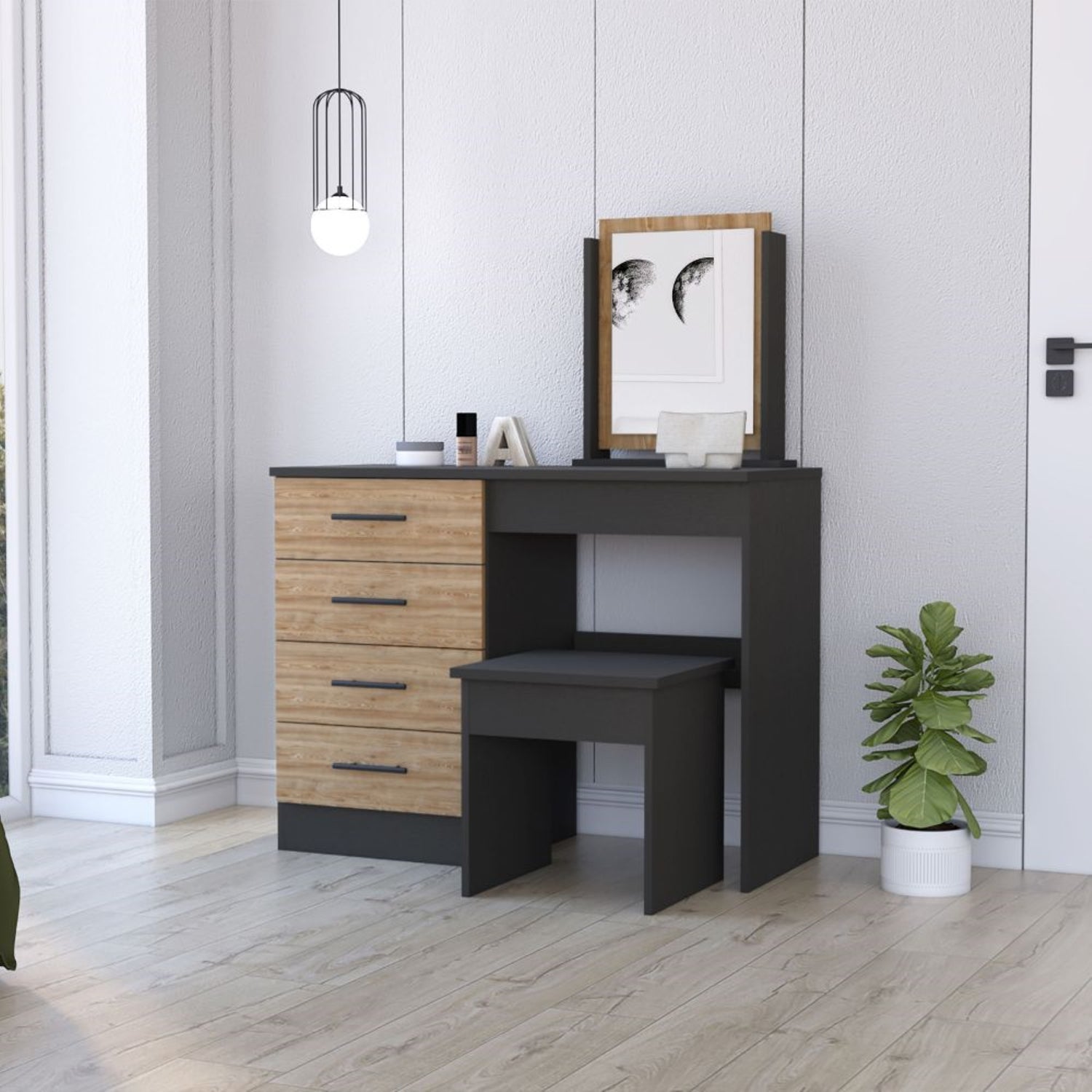 TOCADOR FMFURNITURE MUEBLE CON ESPEJO Y 4 CAJONES FM 001N NEGRO - 5