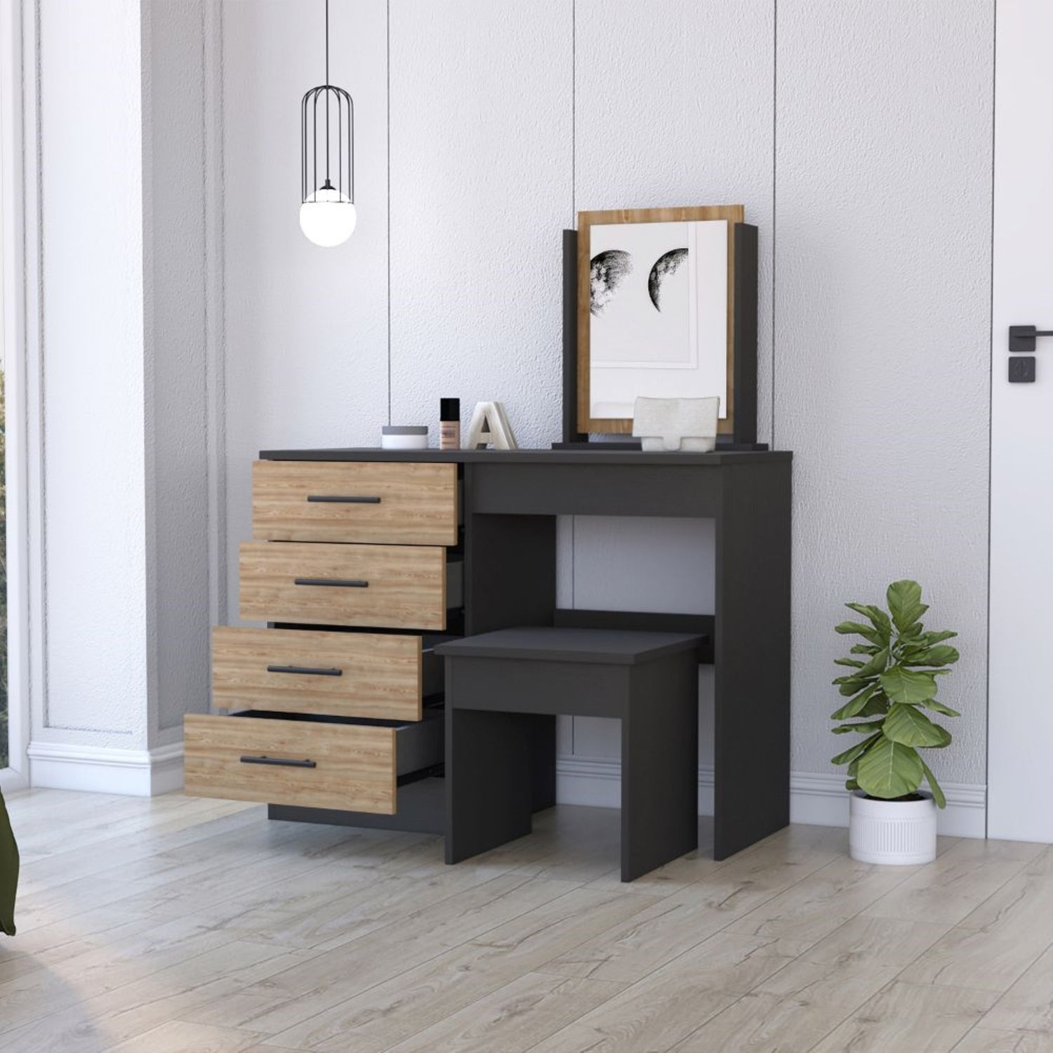 TOCADOR FMFURNITURE MUEBLE CON ESPEJO Y 4 CAJONES FM 001N NEGRO - 6