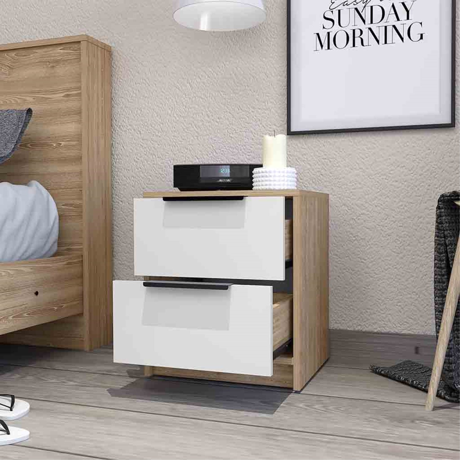 VELADOR FMFURNITURE 2 CAJONES FM 001C CAFE CLARO - 6