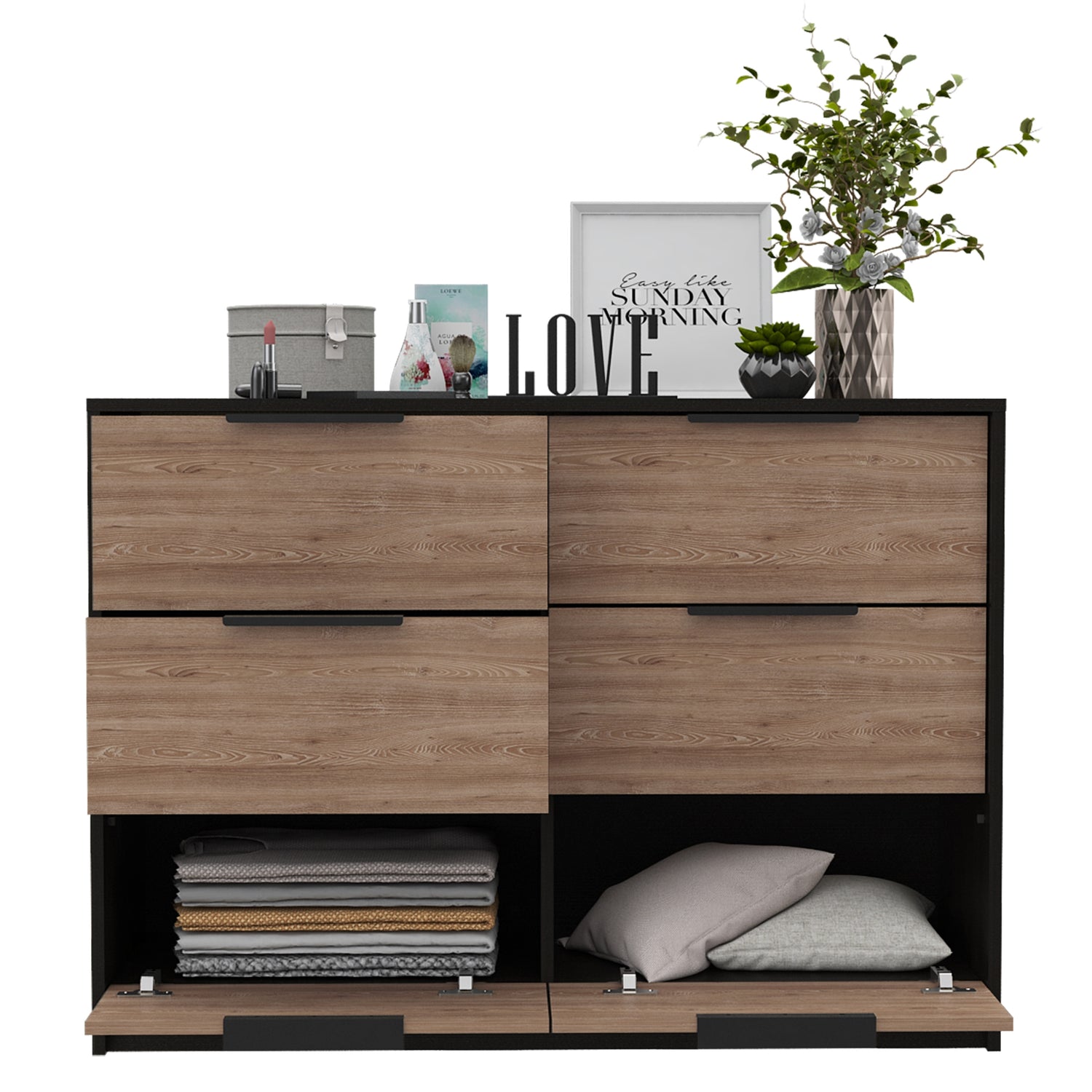 COMODA FMFURNITURE 4 CAJONES 2 PUERTAS FM 003N CAFE CLARO NEGRO - 3