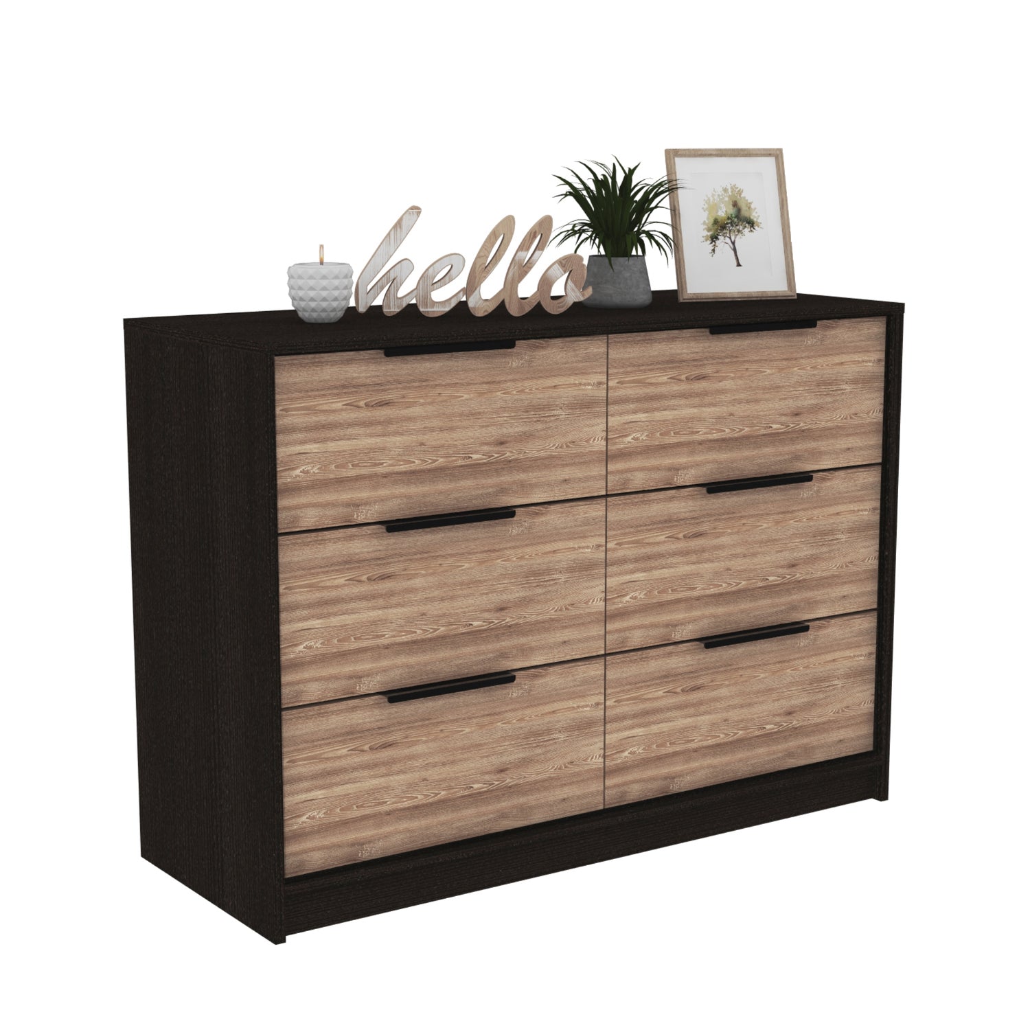 COMODA FMFURNITURE 4 CAJONES 2 PUERTAS FM 003N CAFE CLARO NEGRO - 4
