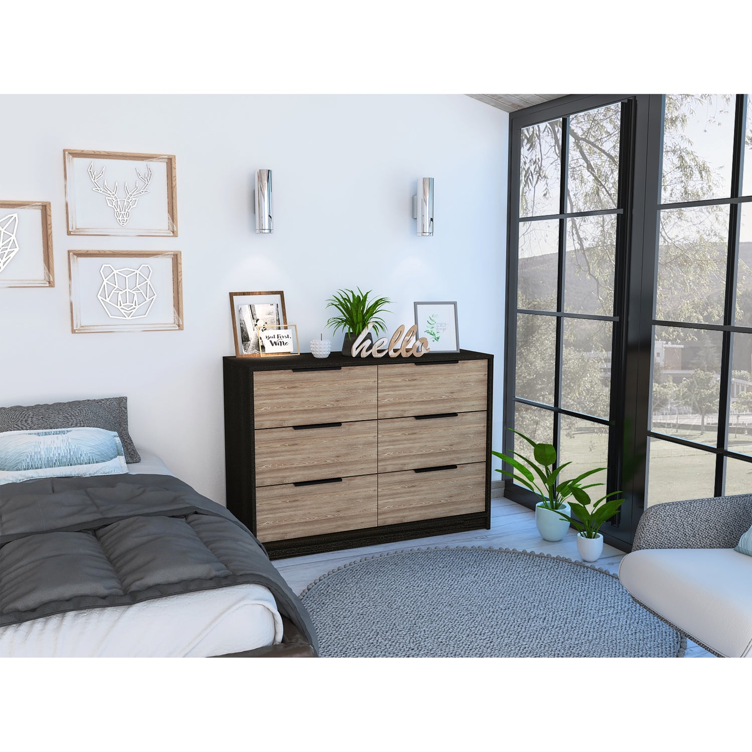COMODA FMFURNITURE 4 CAJONES 2 PUERTAS FM 003N CAFE CLARO NEGRO - 5