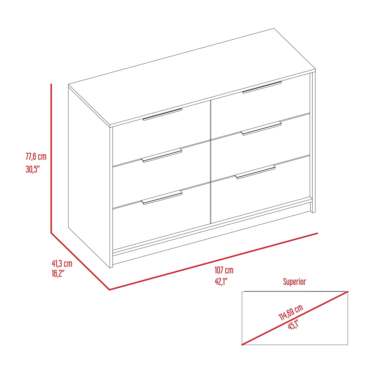 COMODA FMFURNITURE 4 CAJONES 2 PUERTAS FM 003N CAFE CLARO NEGRO - 7