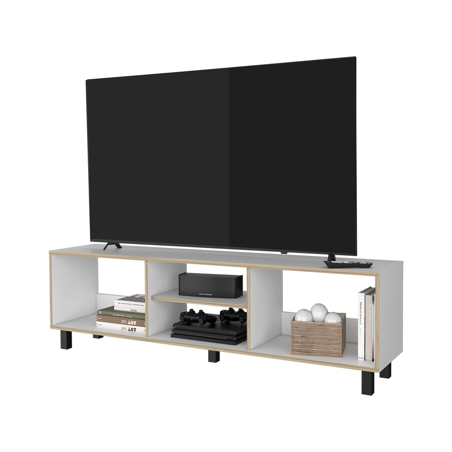 RACK TV FMFURNITURE BLANCO 70' CON 5 REPISAS FM-033B CAFÉ CLARO - 3