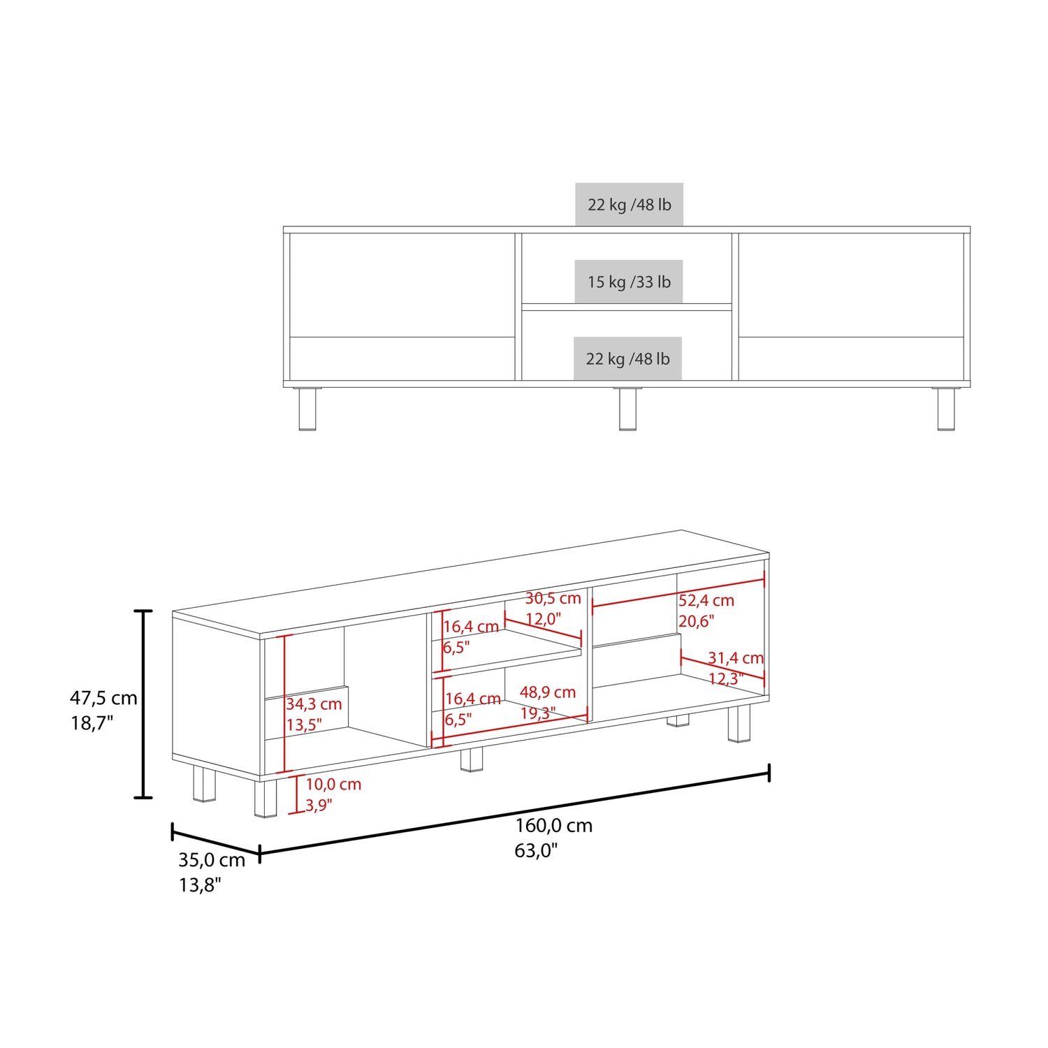 RACK TV FMFURNITURE BLANCO 70' CON 5 REPISAS FM-033B CAFÉ CLARO - 5