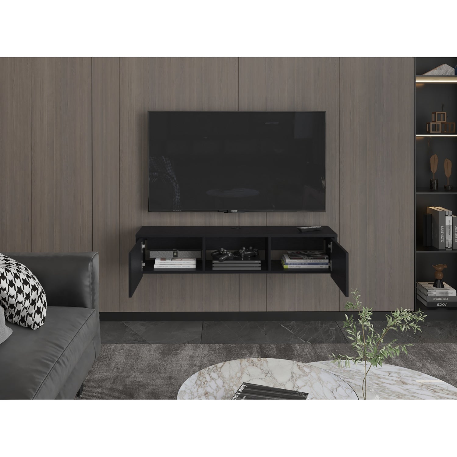 PANEL TV FMFURNITURE NEGRO 49' CON 2 PUERTAS FM 011N - 6