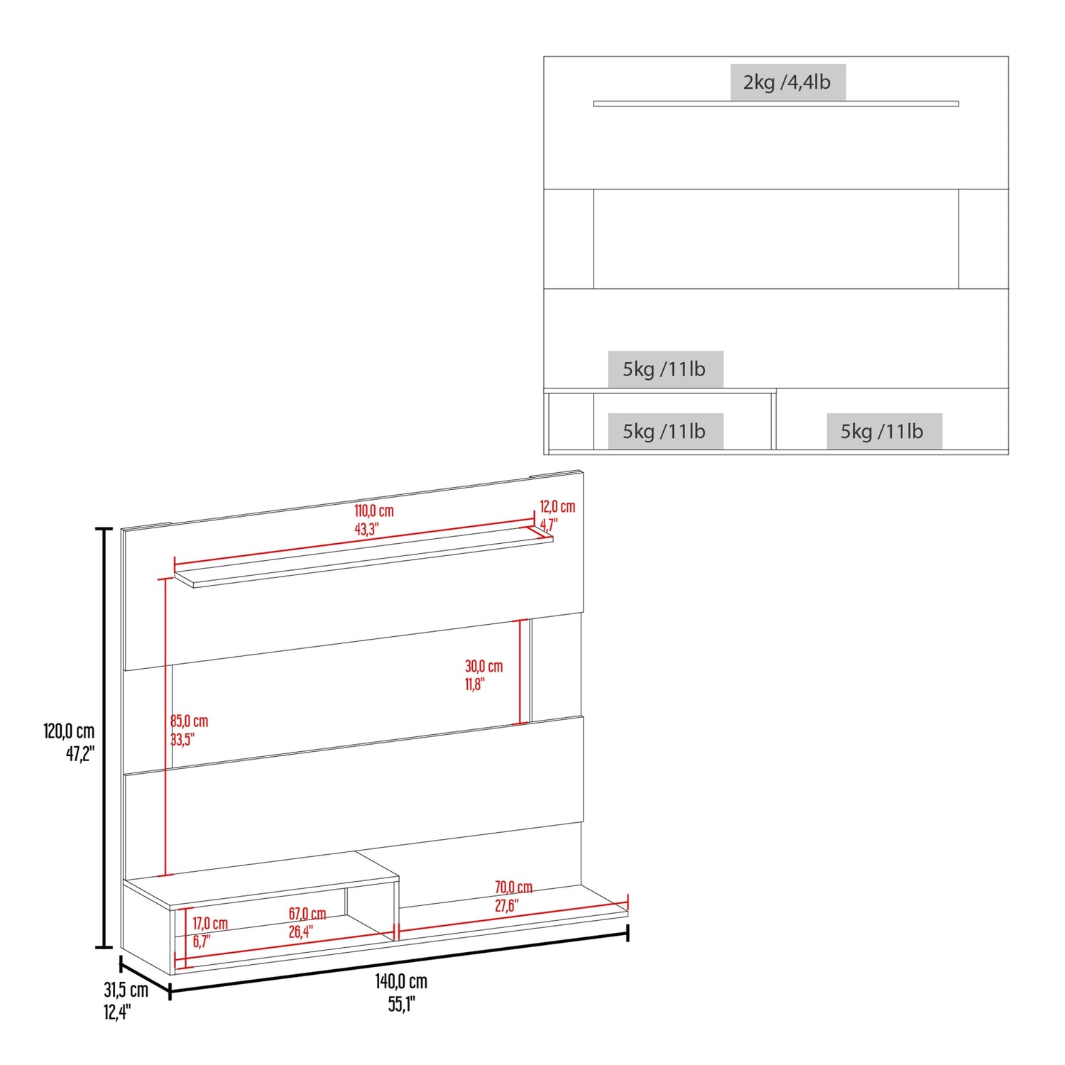 PANEL TV FMFURNITURE NEGRO 55' 120X140X31.5 CM FM 001N - 4