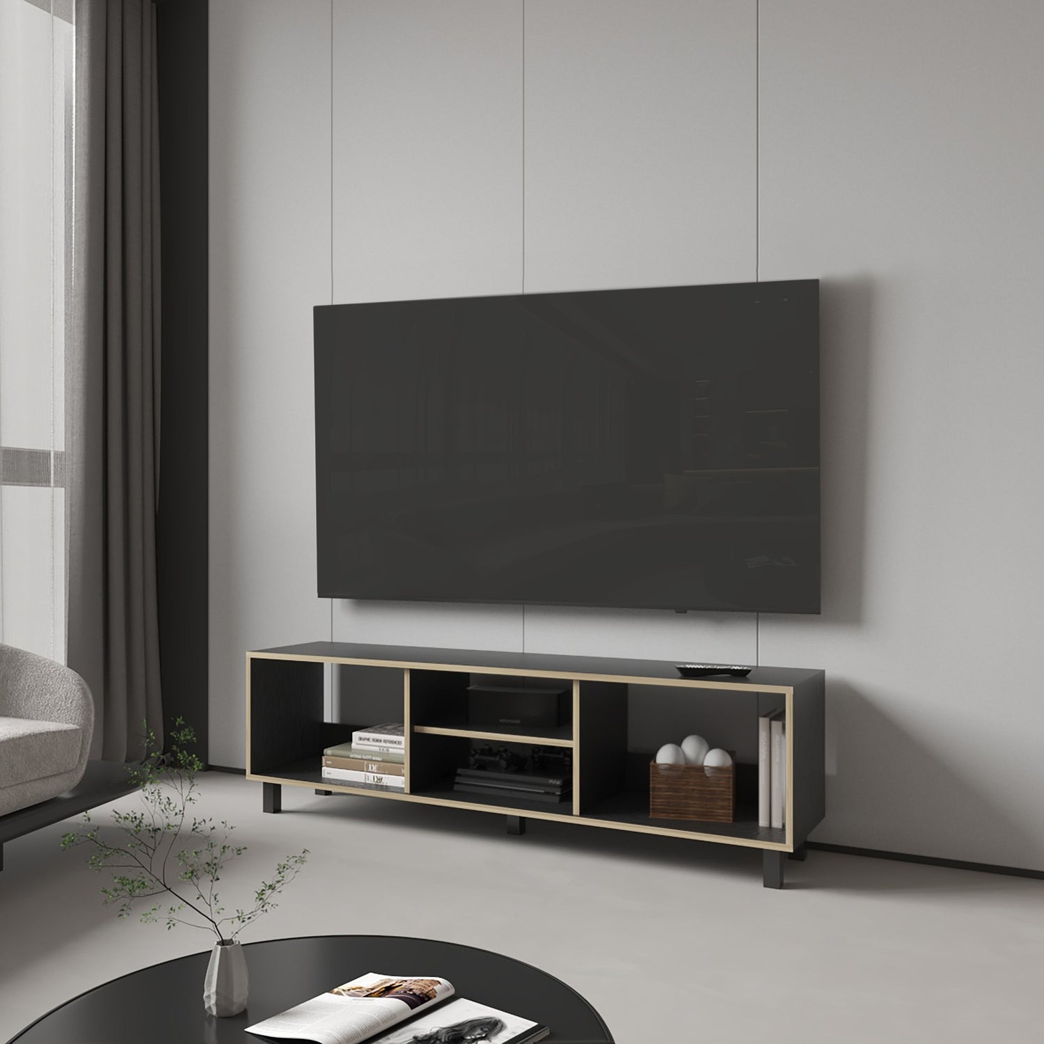 RACK TV FMFURNITURE NEGRO 70' CON 5 REPISAS FM-033N CAFÉ CLARO - 4