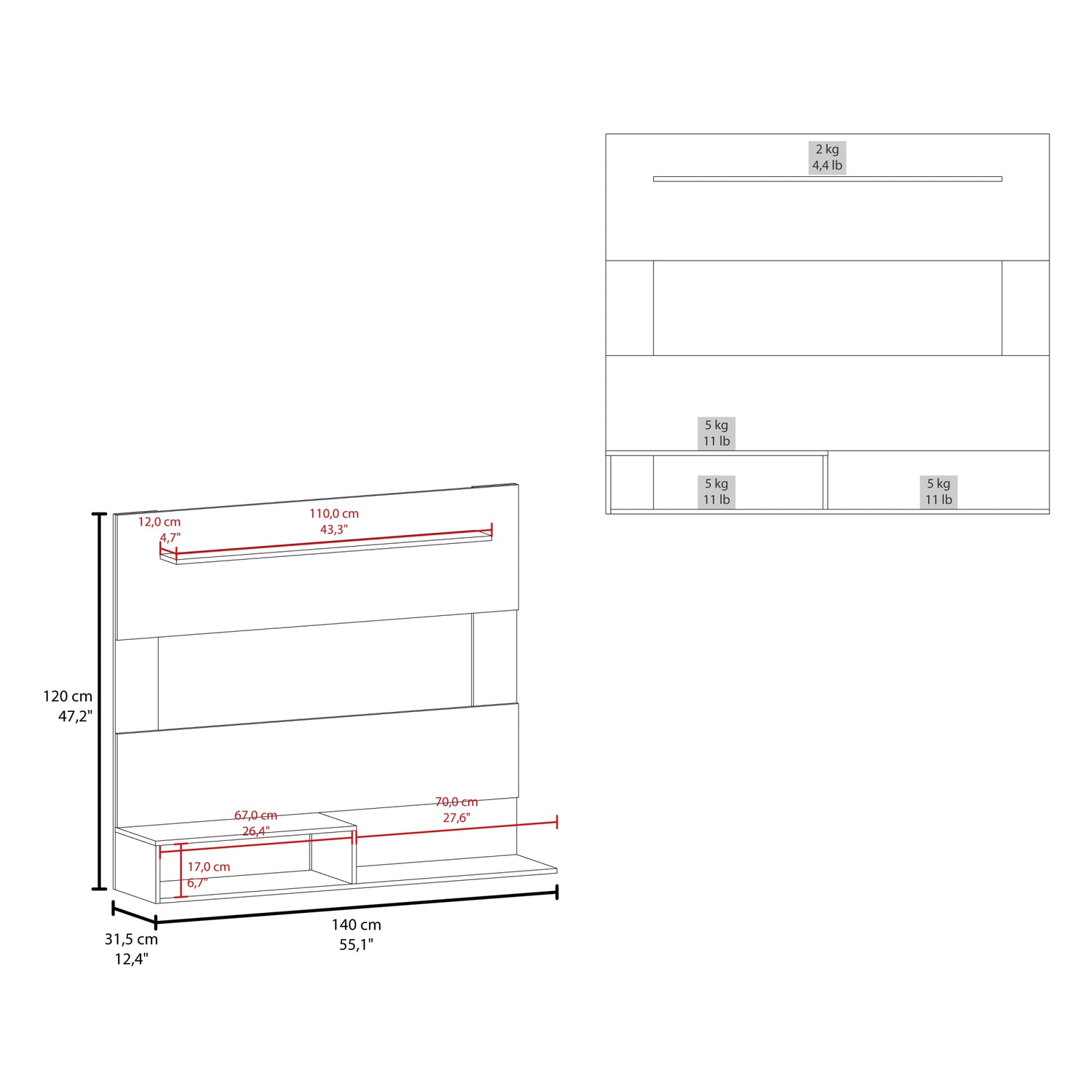 PANEL TV FMFURNITURE CAFE CLARO 55' 120X140X31.5 CM FM 001C - 5