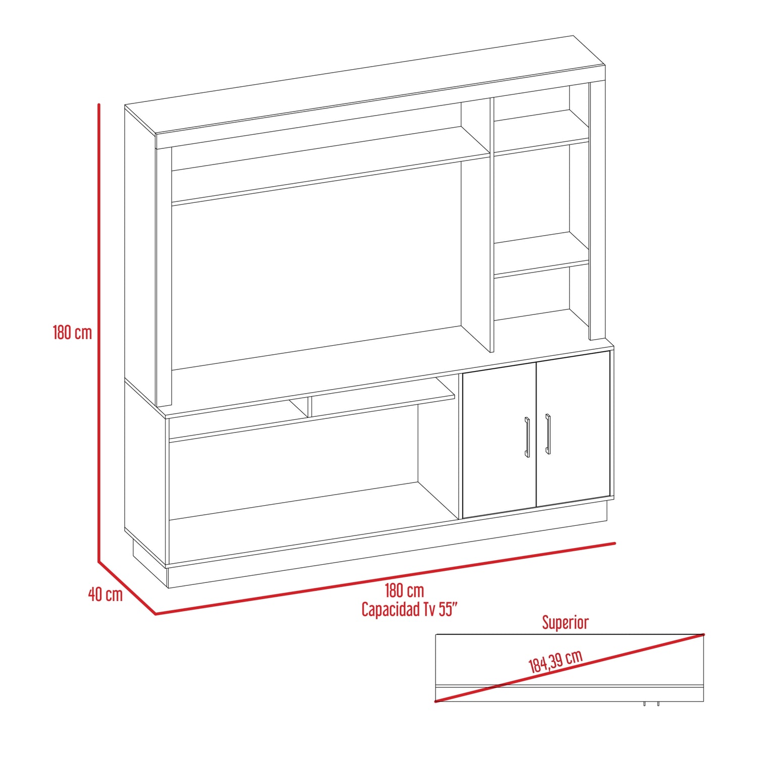 ESTANTE FMFURNITURE CAFÉ OSCURO TV 55' 2 PUERTAS FM 041C - 7