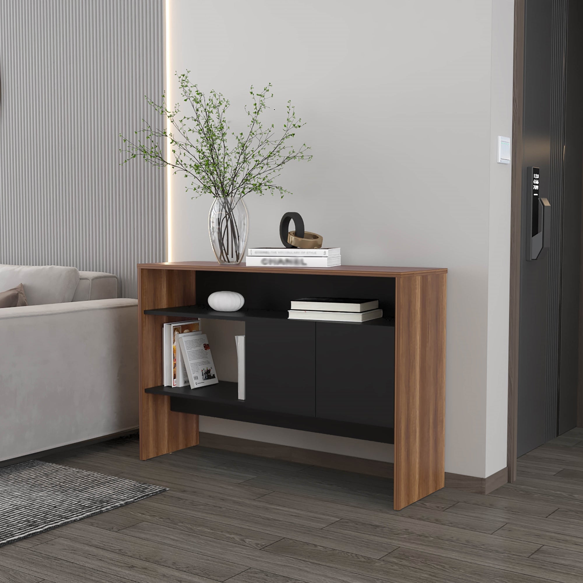 ARRIMO FMFURNITURE MUEBLE 2 PUERTAS 80X120X35 CM FM 002C CLARO NEGRO CAFE - 5