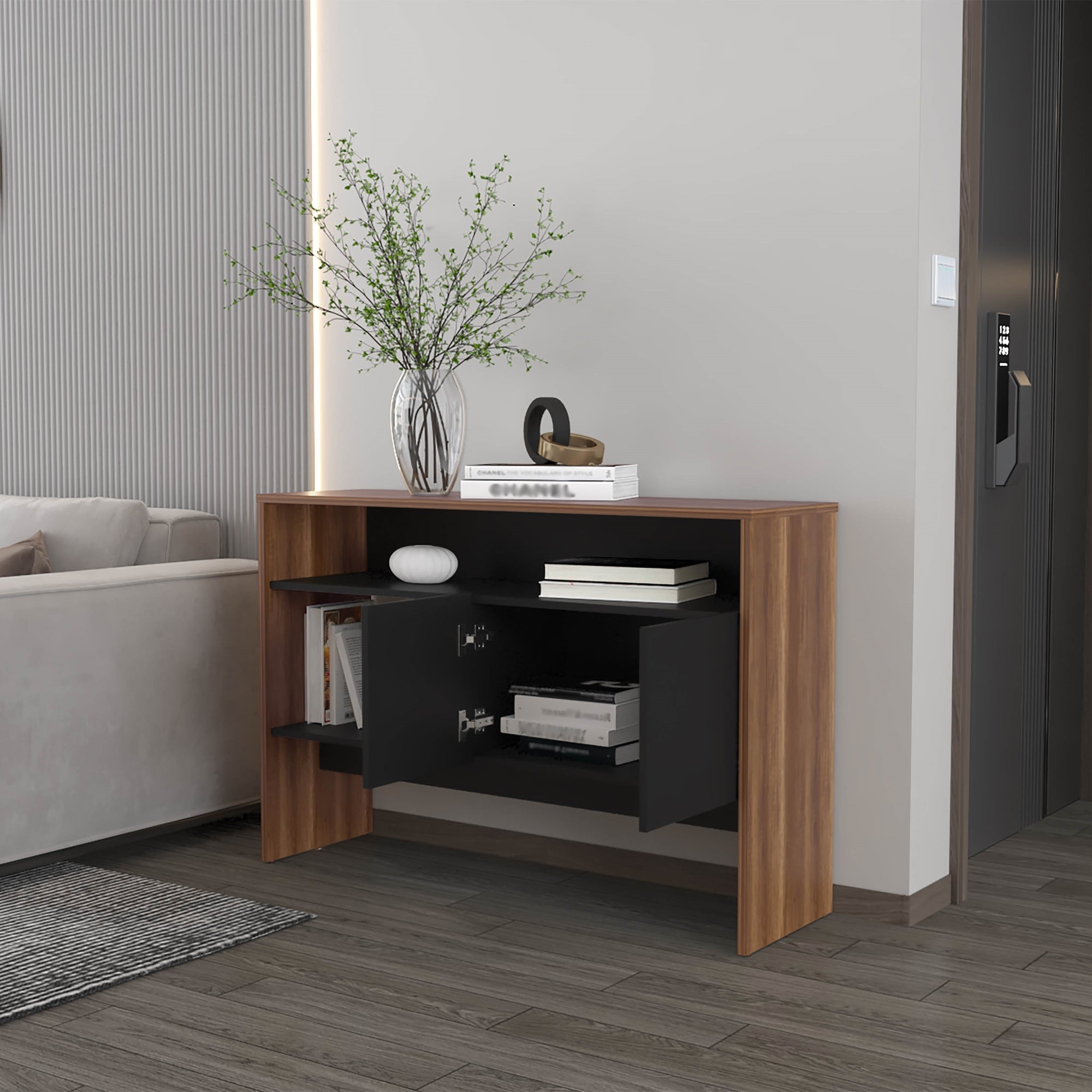 ARRIMO FMFURNITURE MUEBLE 2 PUERTAS 80X120X35 CM FM 002C CLARO NEGRO CAFE - 6