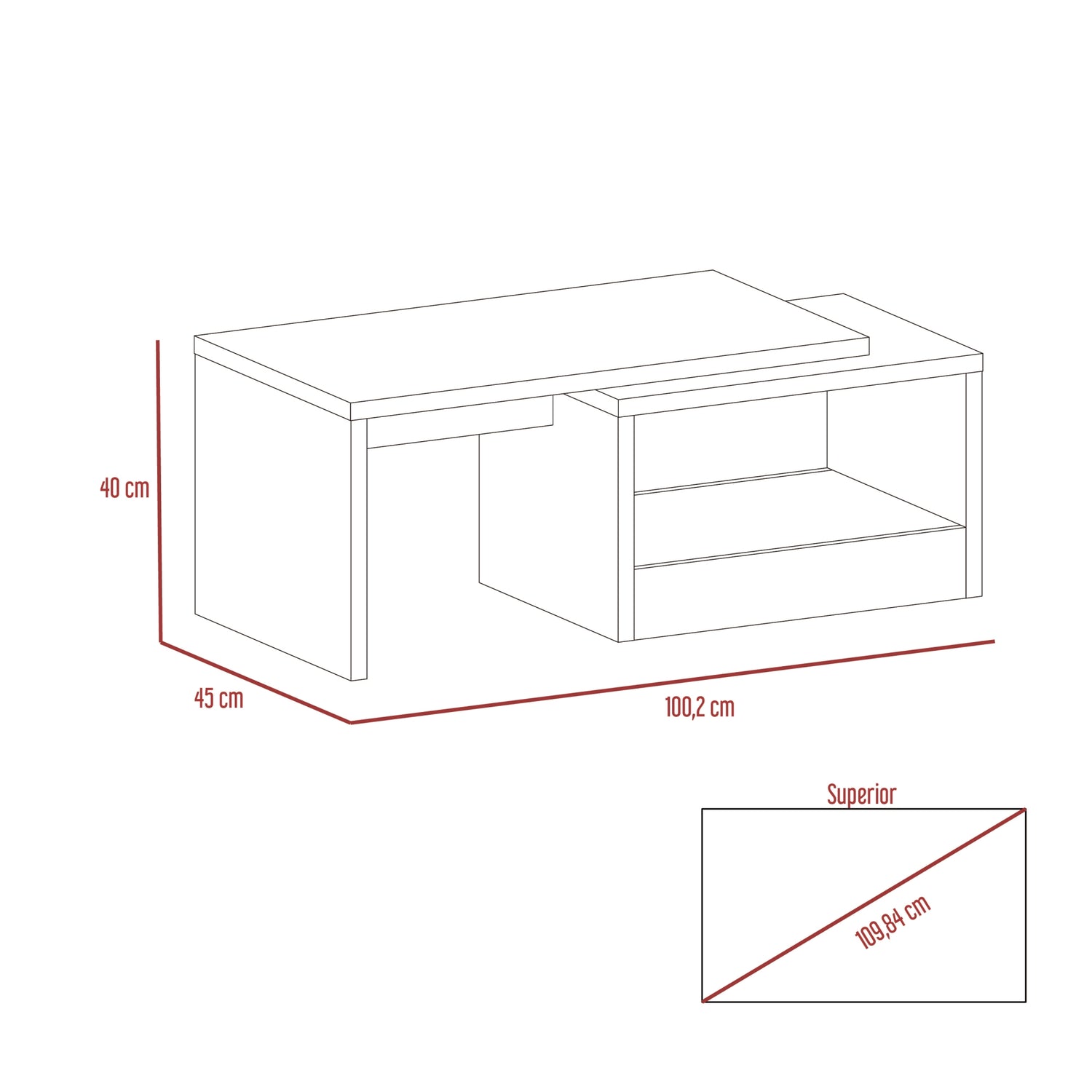 MESA CENTRO FMFURNITURE 45X100.2X45 CM FM 026N NEGRO - 7