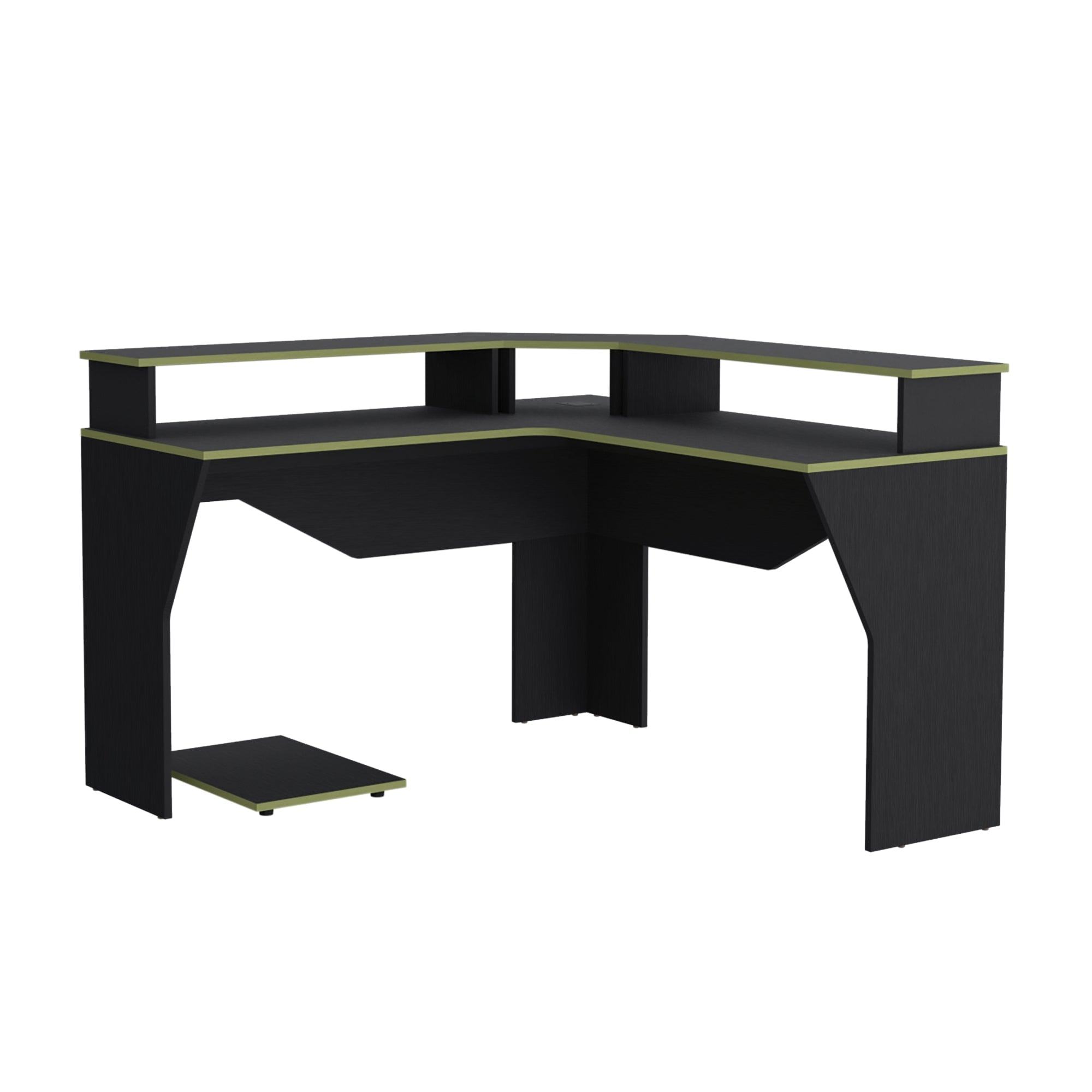 ESCRITORIO GAMER EN L FM-046O - NEGRO Y CANTO VERDE - 1