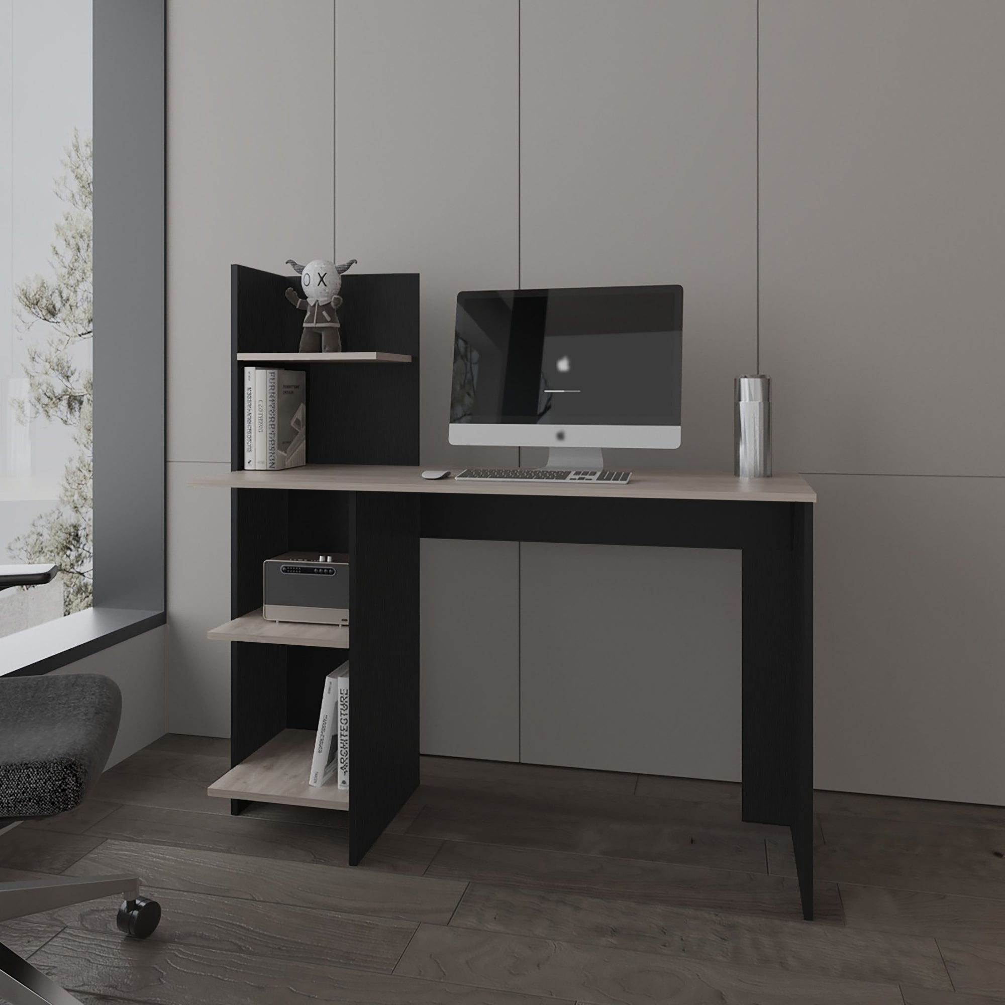 ESCRITORIO BIBLIOTECA FM-013N - NEGRO Y GRIS - 5