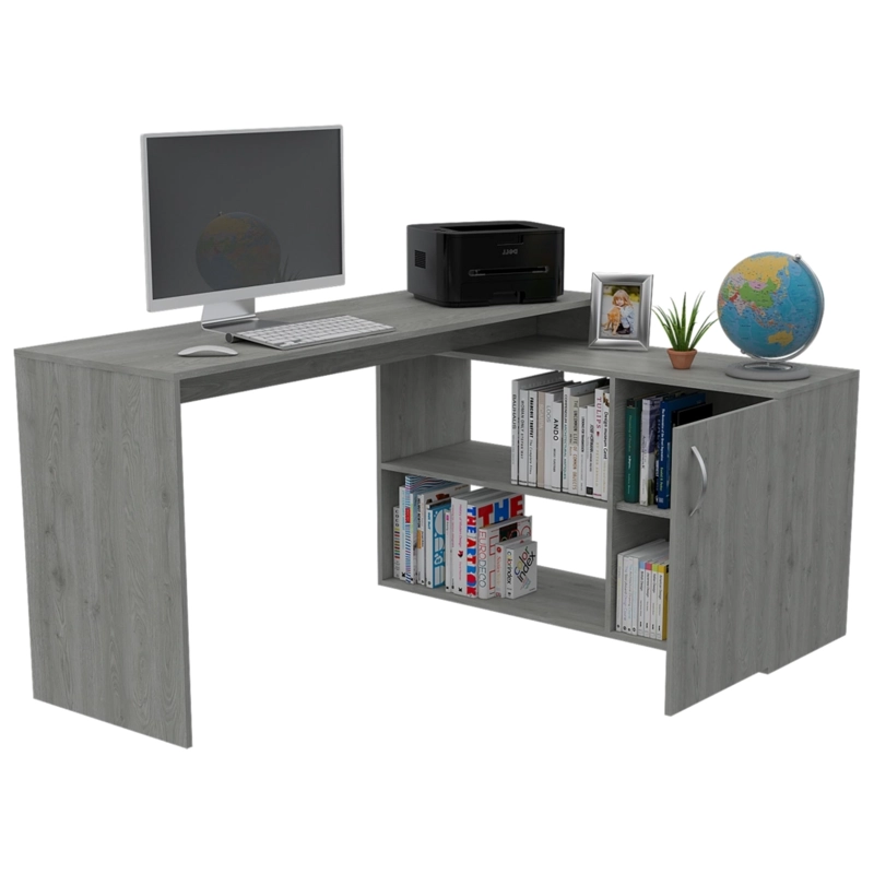 ESCRITORIO EN L 1 PUERTA Y ESTANTE FM-024G GRIS - 3