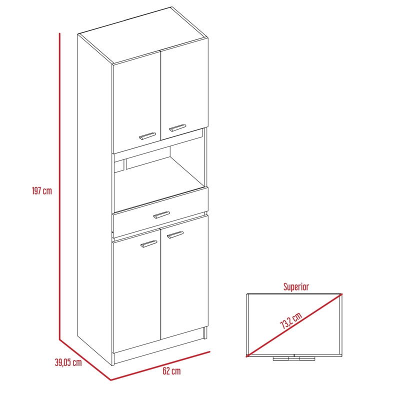 MUEBLE MICROONDAS 4 PUERTAS 1 CAJON FM-014B NEGRO Y BLANCO - 8