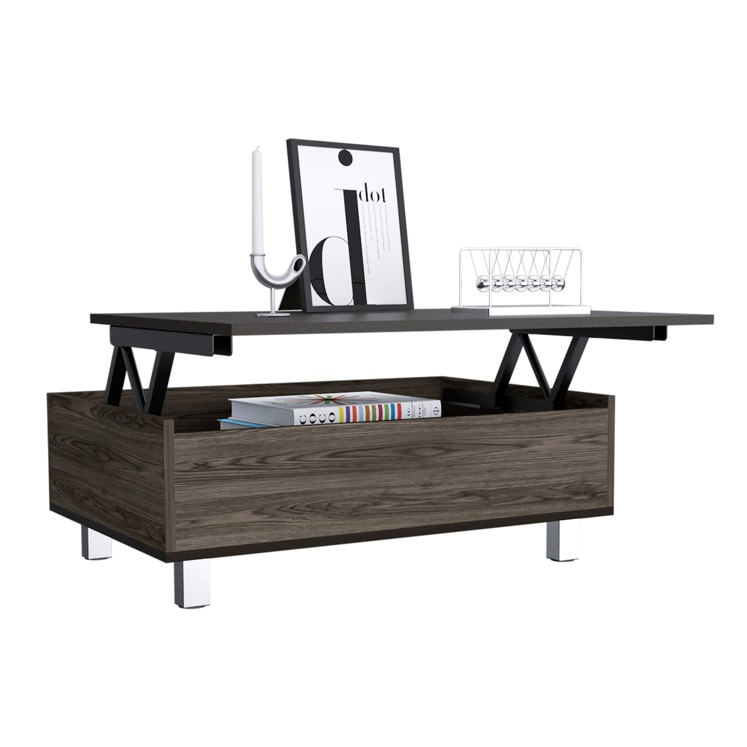 MESA DE CENTRO EXTENSIBLE FM-002O - CAFE OSCURO / NEGRO - 5
