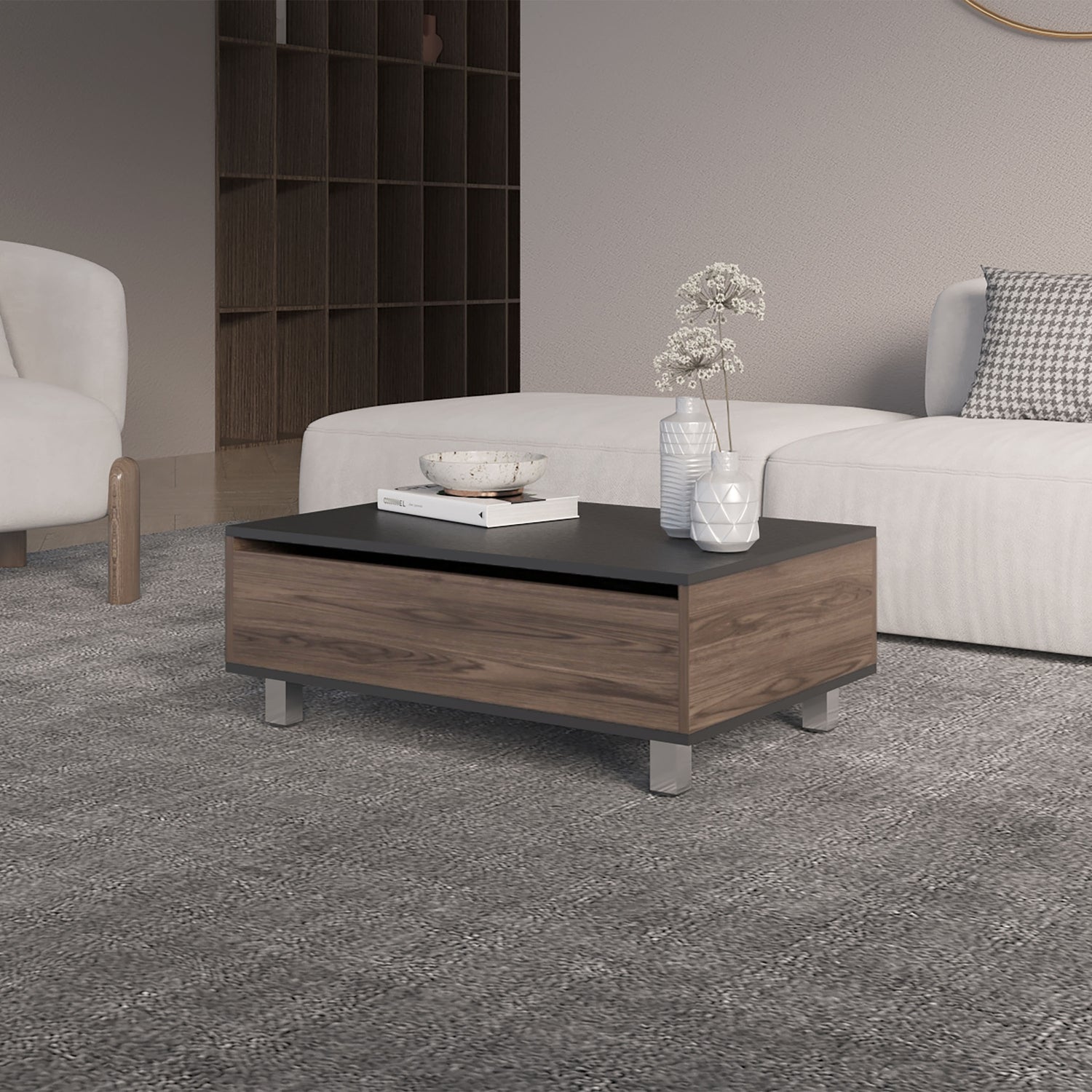 MESA DE CENTRO EXTENSIBLE FM-002O - CAFE OSCURO / NEGRO - 6