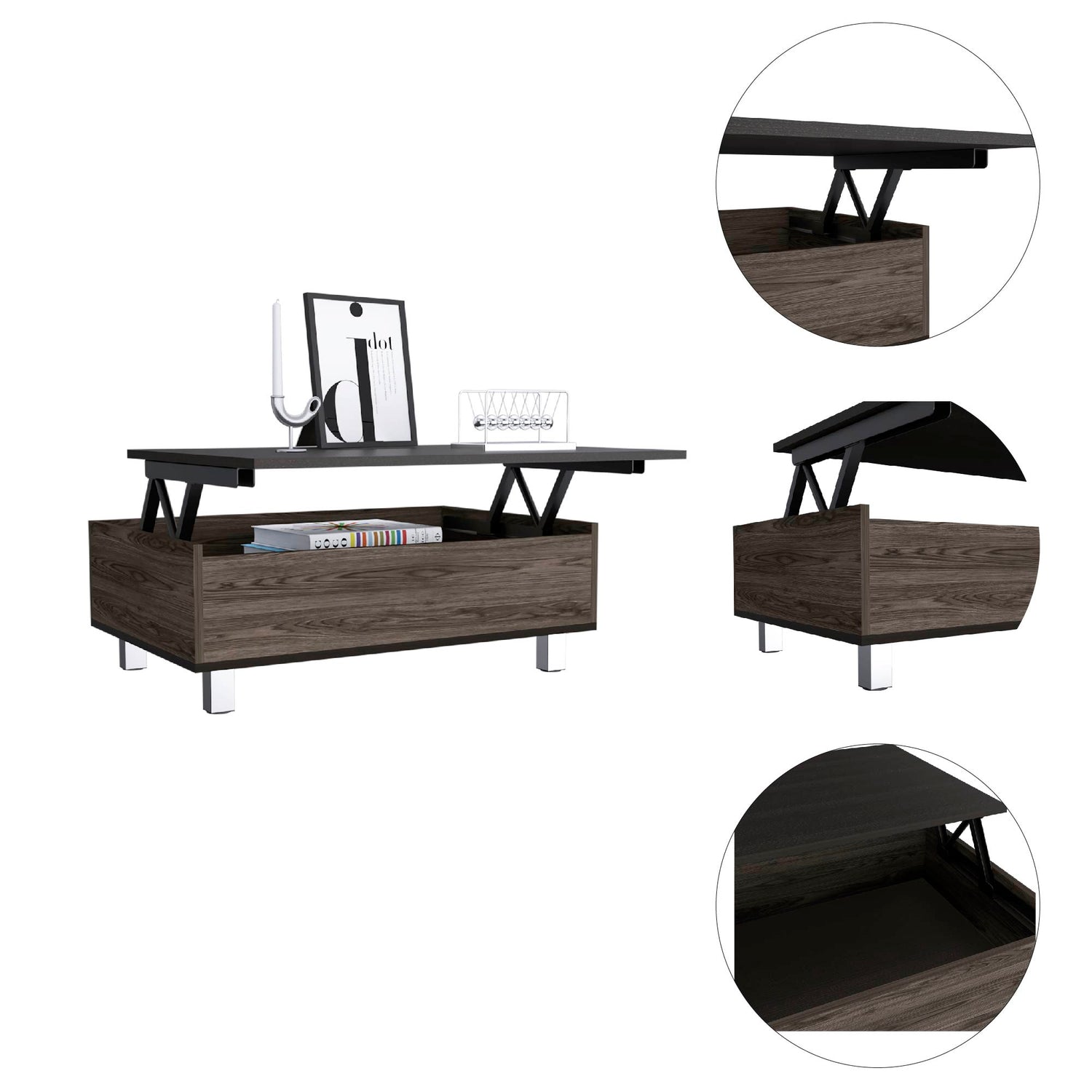 MESA DE CENTRO EXTENSIBLE FM-002O - CAFE OSCURO / NEGRO - 10