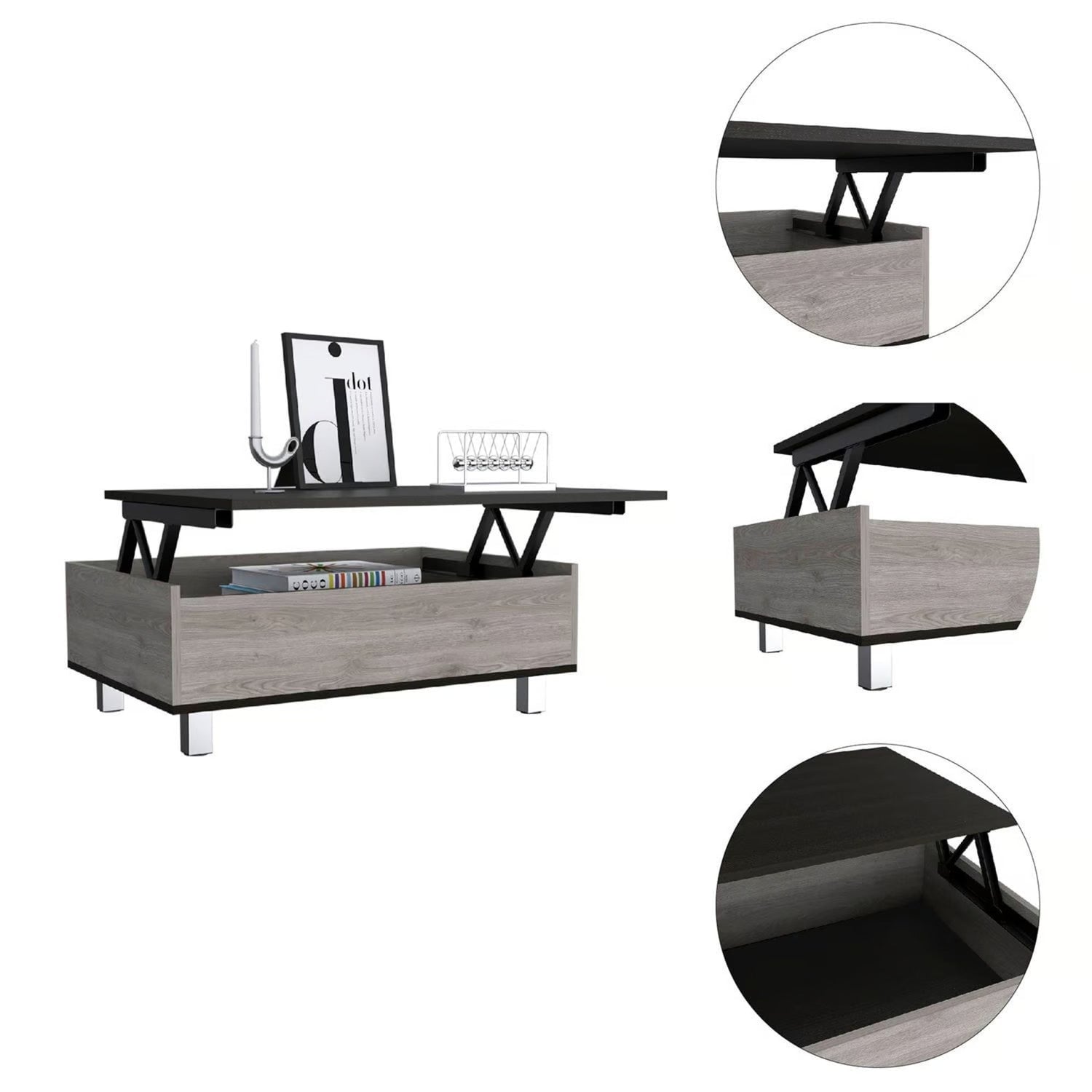 MESA DE CENTRO EXTENSIBLE FM-002G GRIS Y NEGRO - 5