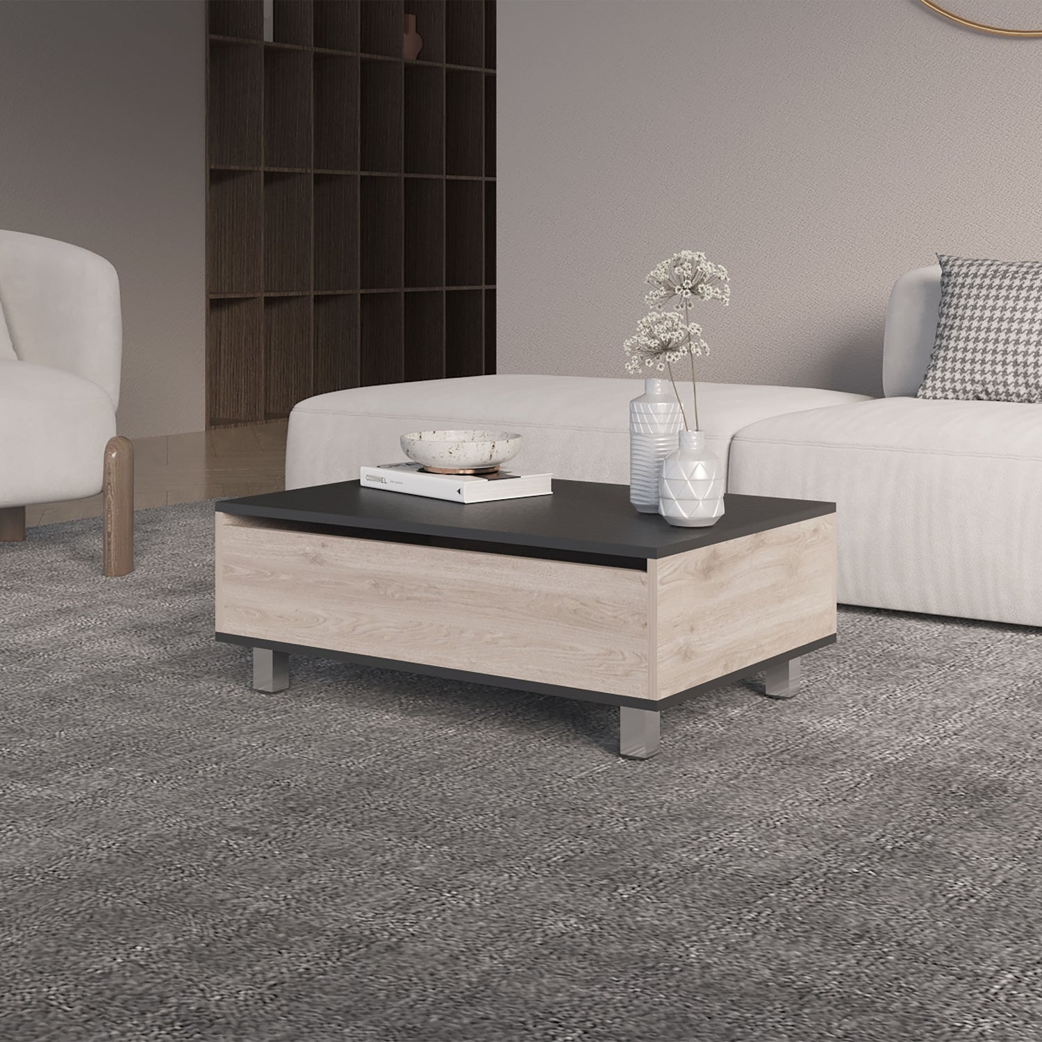 MESA DE CENTRO EXTENSIBLE FM-002G GRIS Y NEGRO - 6