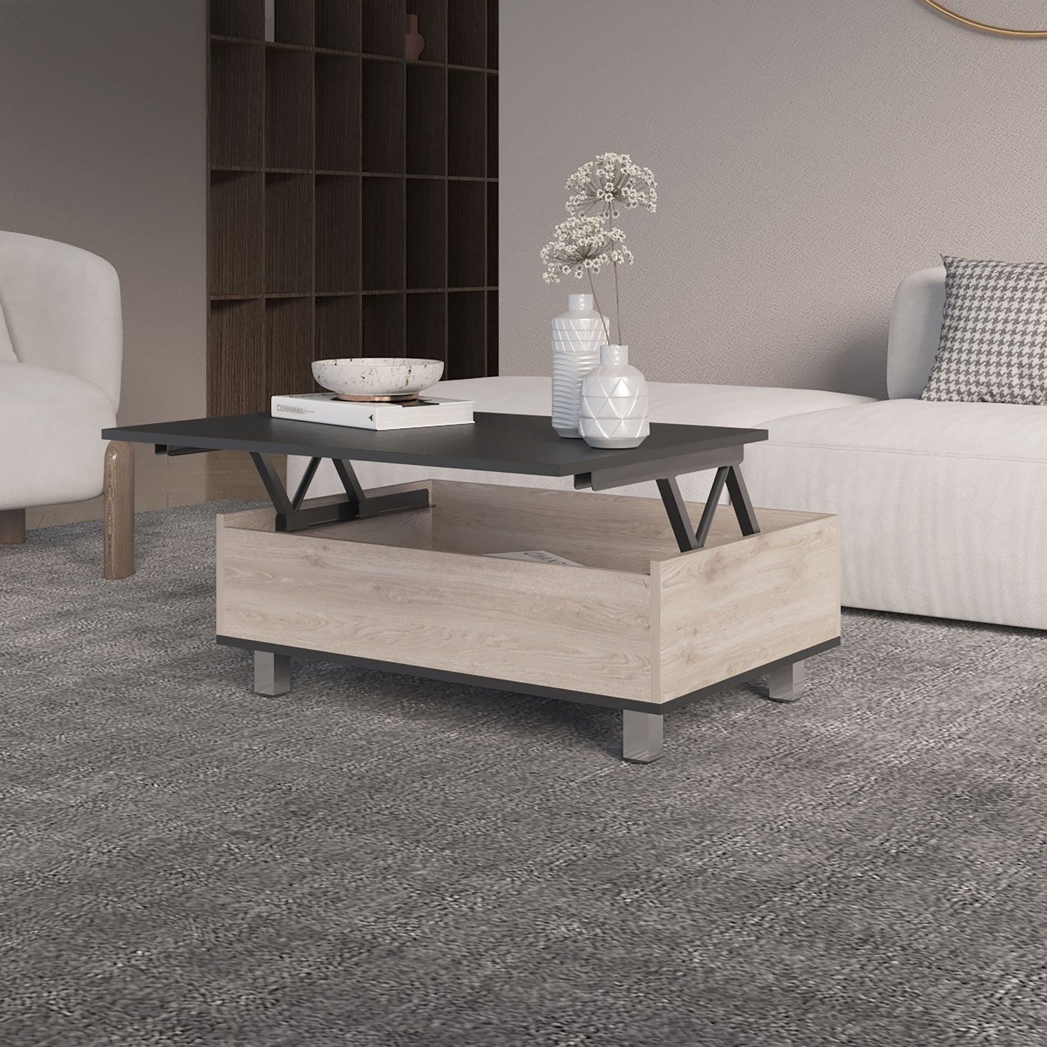 MESA DE CENTRO EXTENSIBLE FM-002G GRIS Y NEGRO - 7