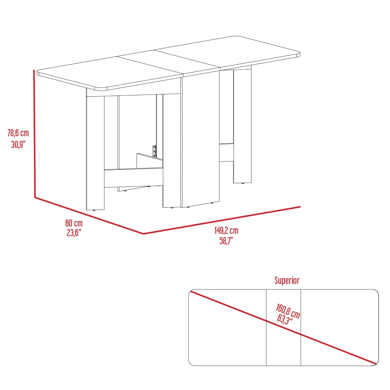 MESA PLEGABLE FM-001B - BLANCO Y CAFÉ CLARO - 7