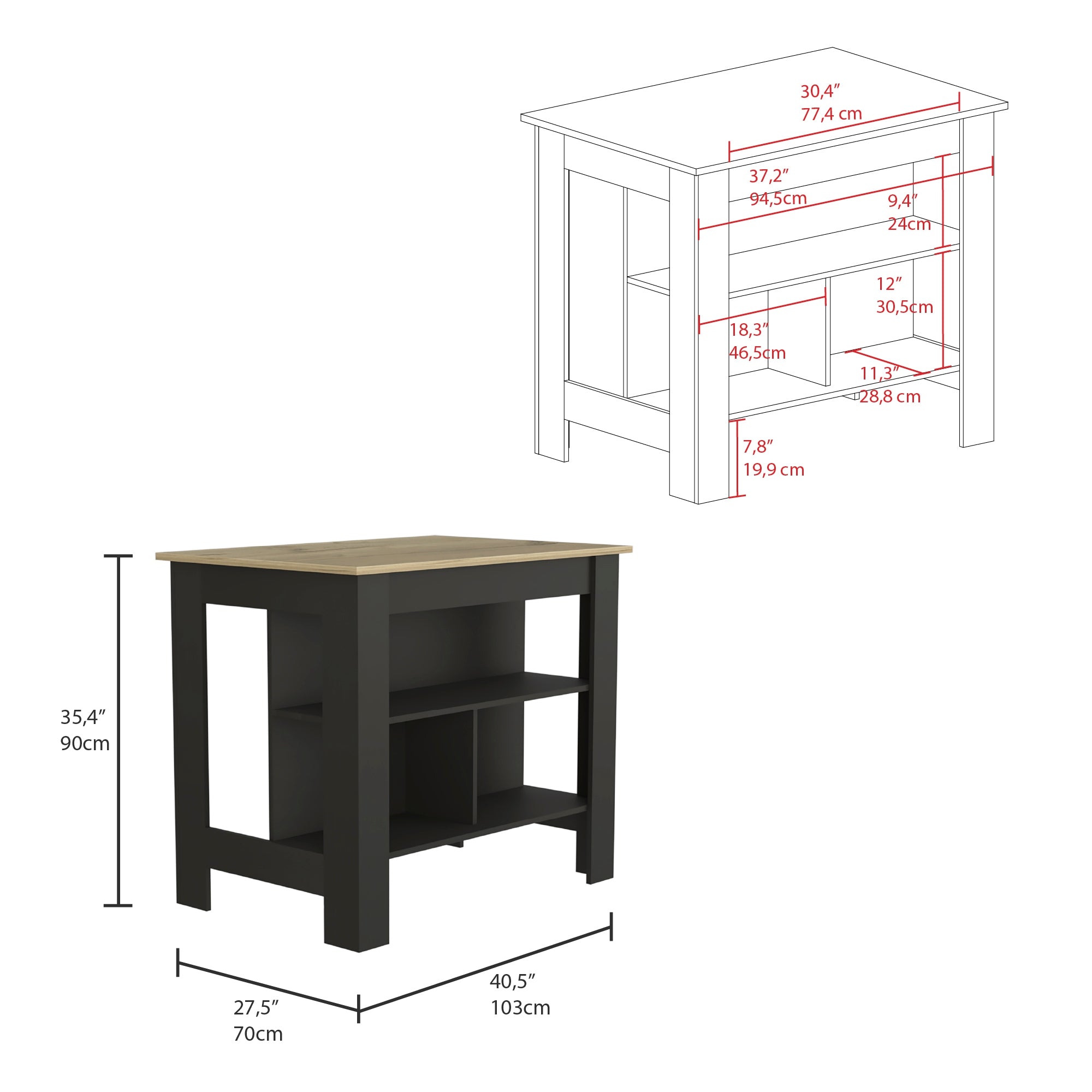 ISLA DE COCINA 103X70X90 CM FM-009N NEGRO Y CAFÉ CLARO - 8