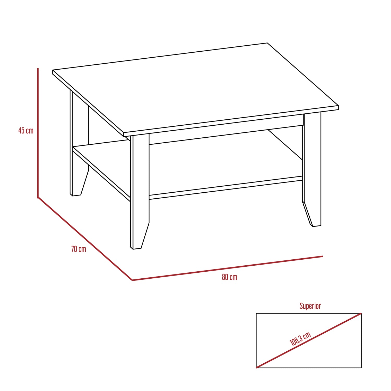 MESA DE CENTRO 1 ESTANTE FM-004N NEGRO - 6