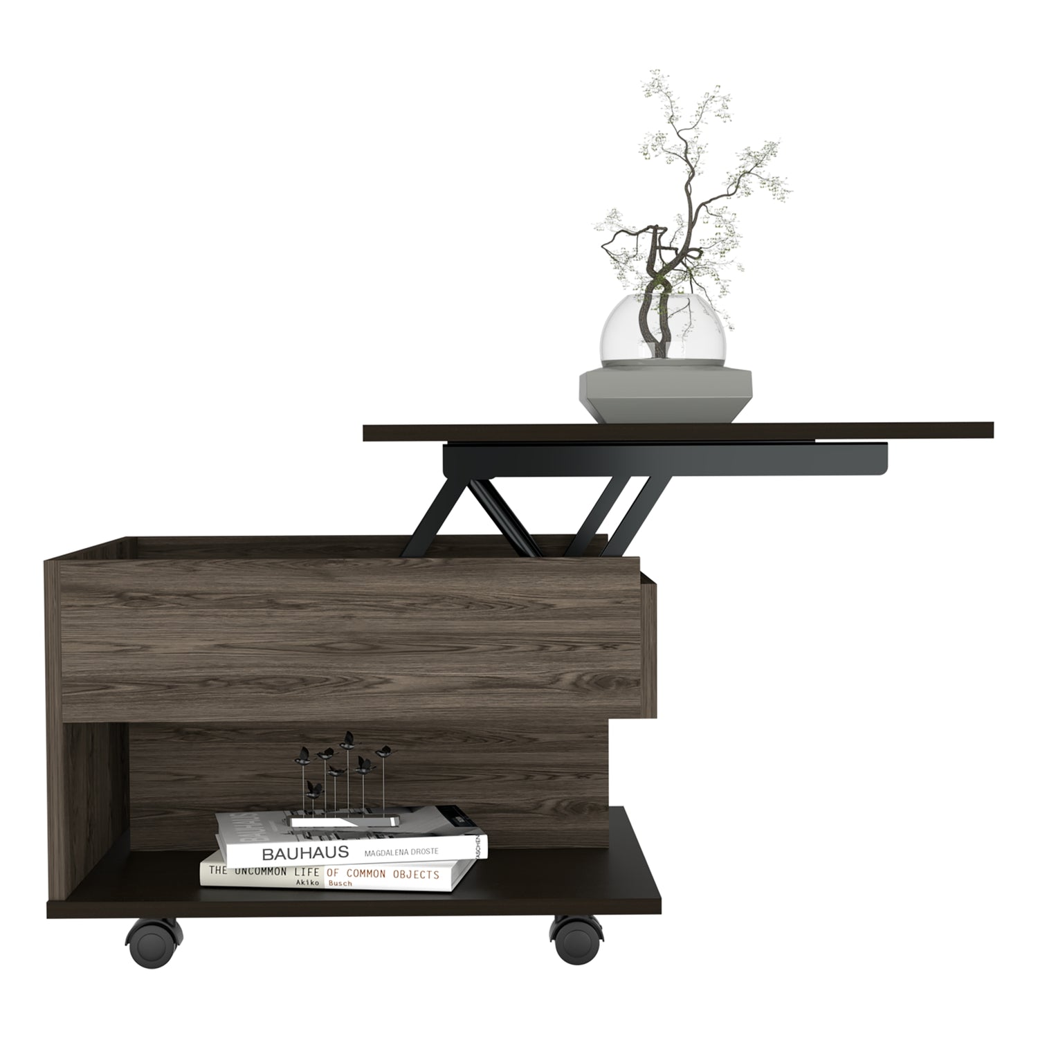 MESA DE CENTRO EXTENSIBLE FM-001O - CAFÉ OSCURO Y NEGRO - 5