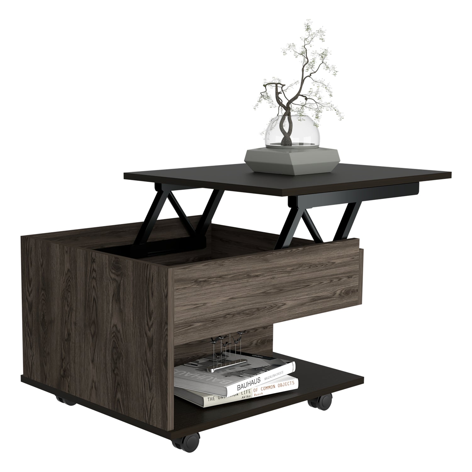MESA DE CENTRO EXTENSIBLE FM-001O - CAFÉ OSCURO Y NEGRO - 6