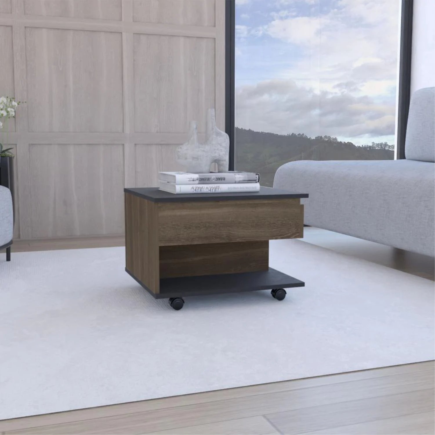 MESA DE CENTRO EXTENSIBLE FM-001O - CAFÉ OSCURO Y NEGRO - 7