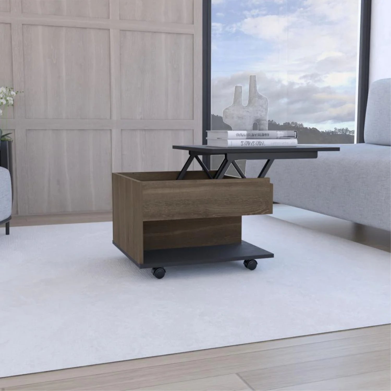 MESA DE CENTRO EXTENSIBLE FM-001O - CAFÉ OSCURO Y NEGRO - 8