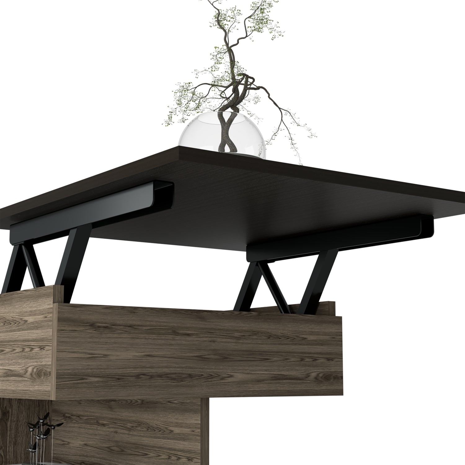 MESA DE CENTRO EXTENSIBLE FM-001O - CAFÉ OSCURO Y NEGRO - 9