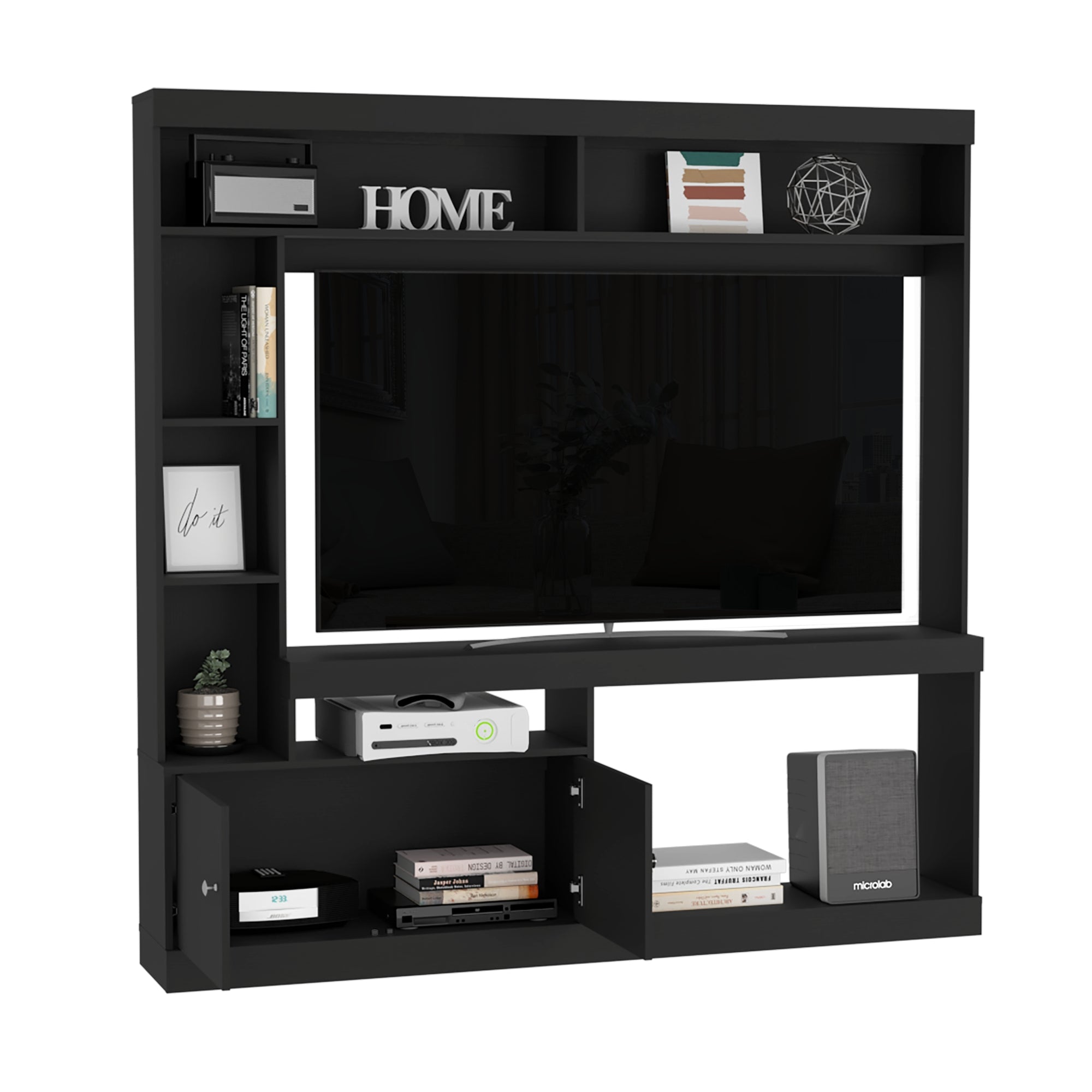 ESTANTE TV 55' CON 2 PUERTAS 7 REPISAS FM-003N - NEGRO - 4