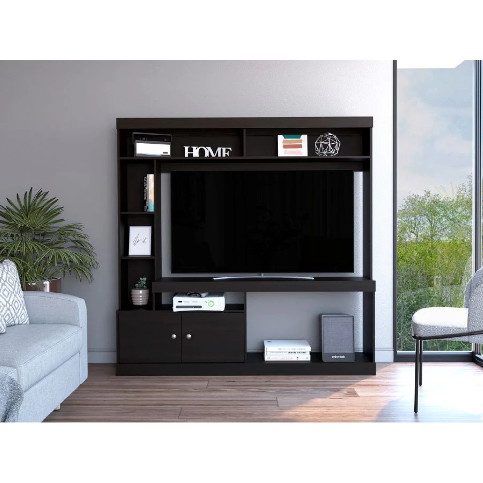 ESTANTE TV 55' CON 2 PUERTAS 7 REPISAS FM-003N - NEGRO - 5