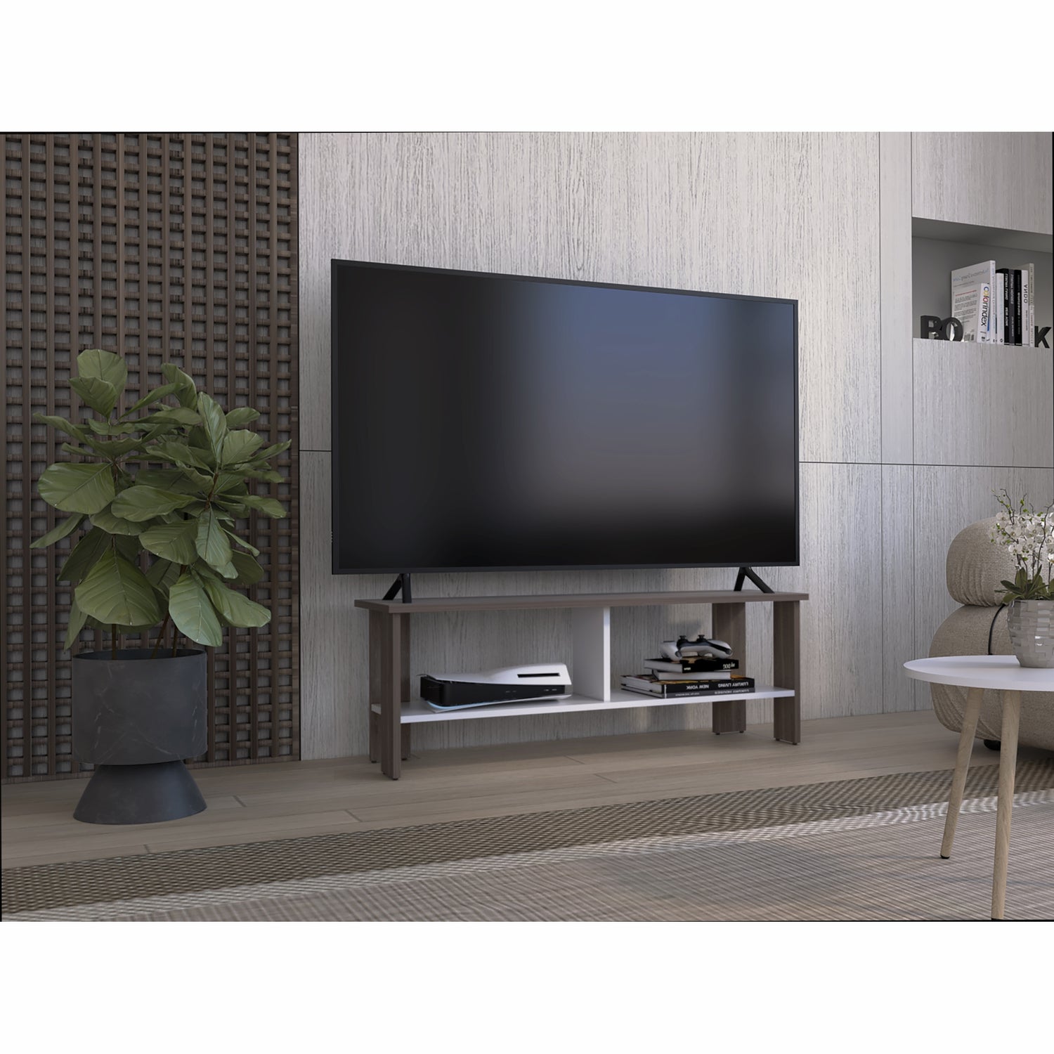 RACK TV 50' CON 2 REPISAS FM-031O CAFÉ OSCURO Y BLANCO - 5