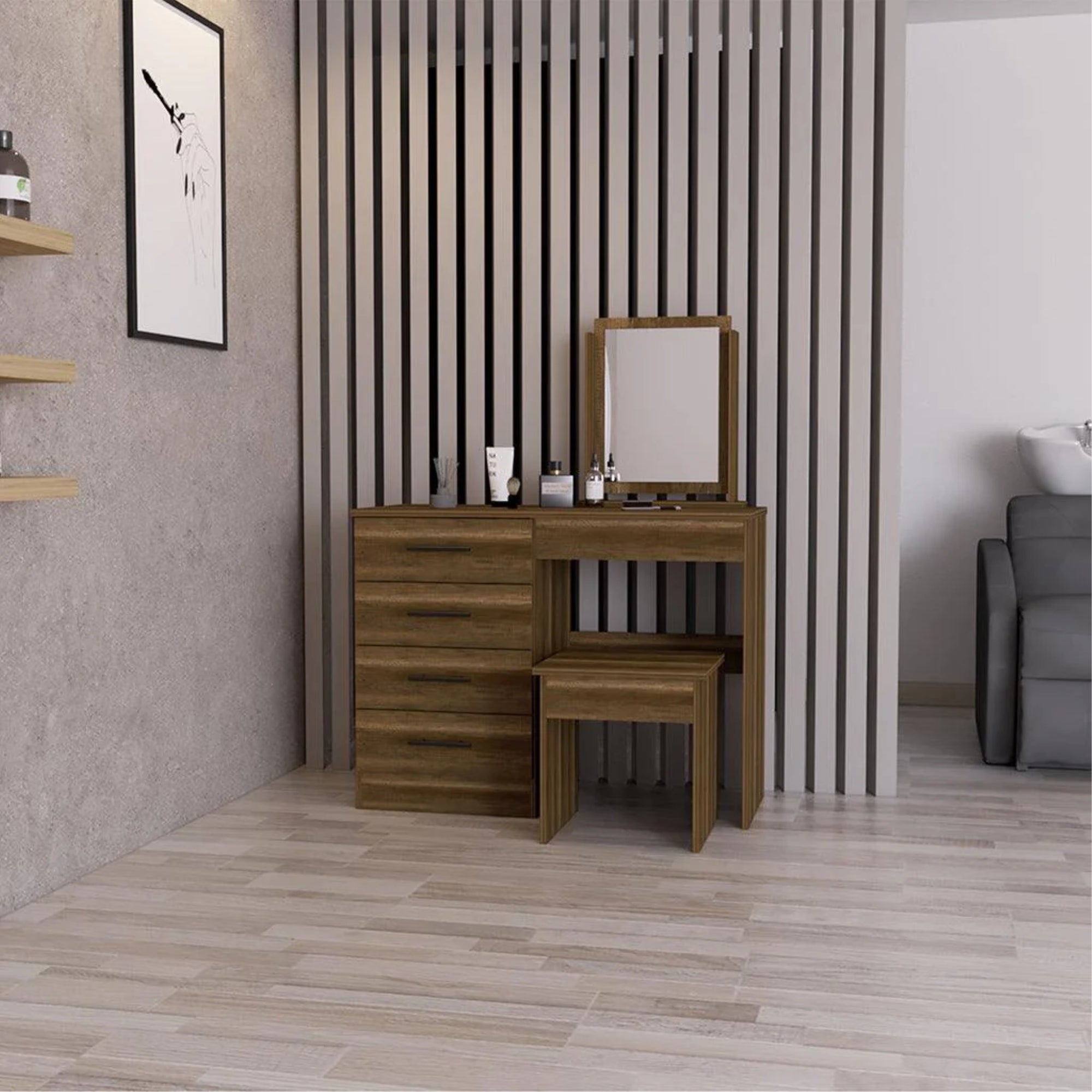 MUEBLE TOCADOR 4 CAJONES 1 BANCA Y ESPEJO FM-001O - CAFÉ OSCURO - 5