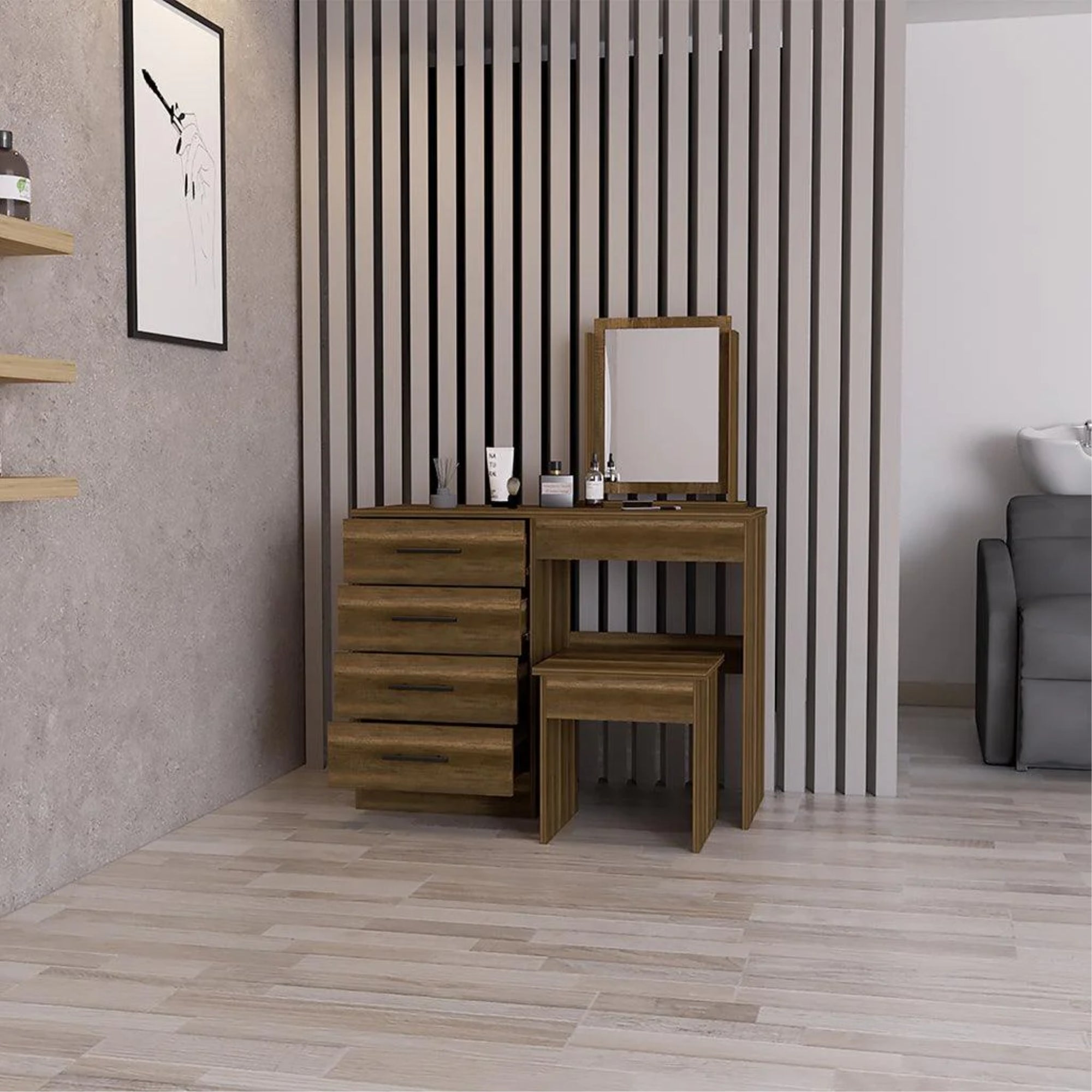MUEBLE TOCADOR 4 CAJONES 1 BANCA Y ESPEJO FM-001O - CAFÉ OSCURO - 6
