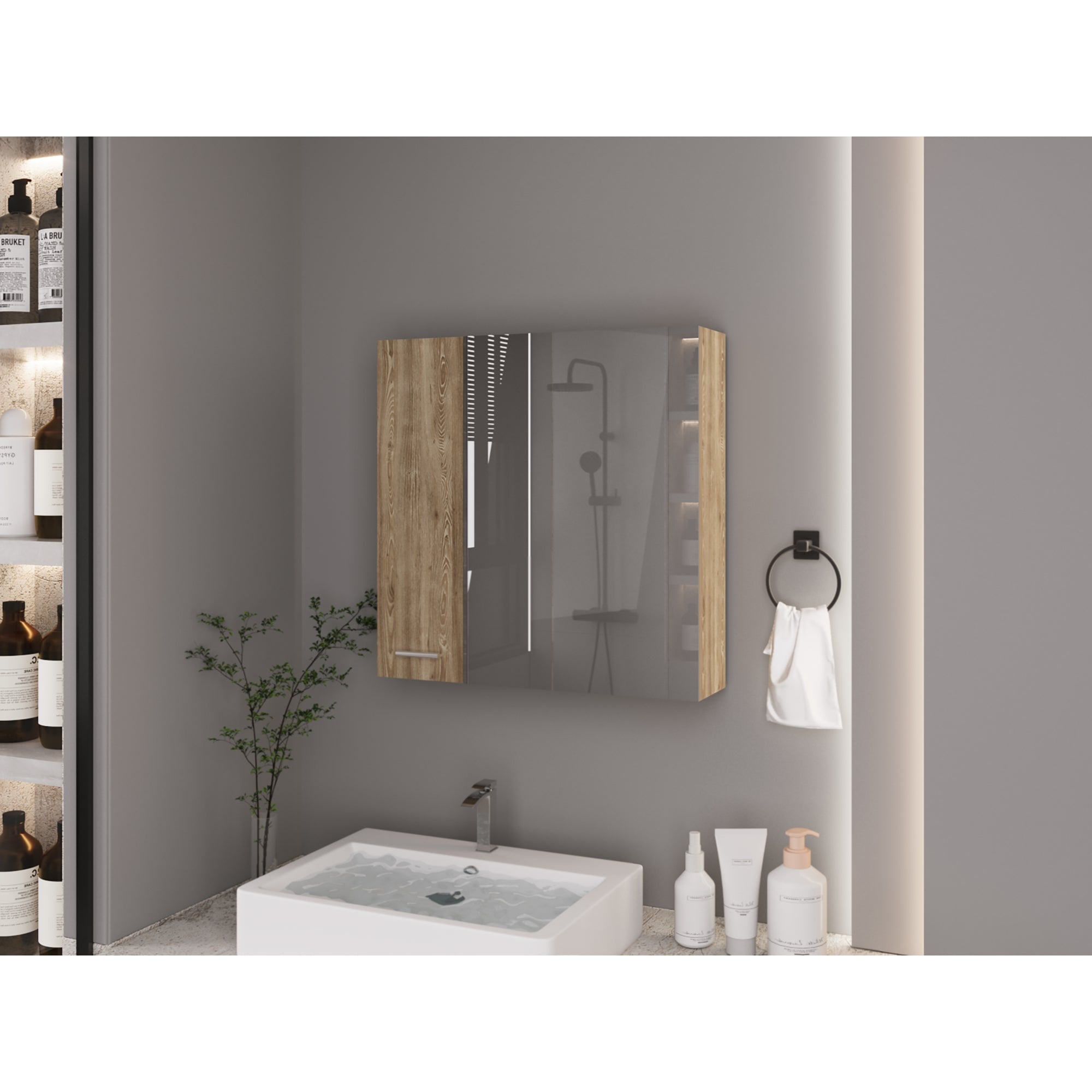 MUEBLE BAÑO FMFURNITURE BOTIQUIN 2 PUERTAS CON ESPEJO - FM-002C CAFÉ CLARO - 5