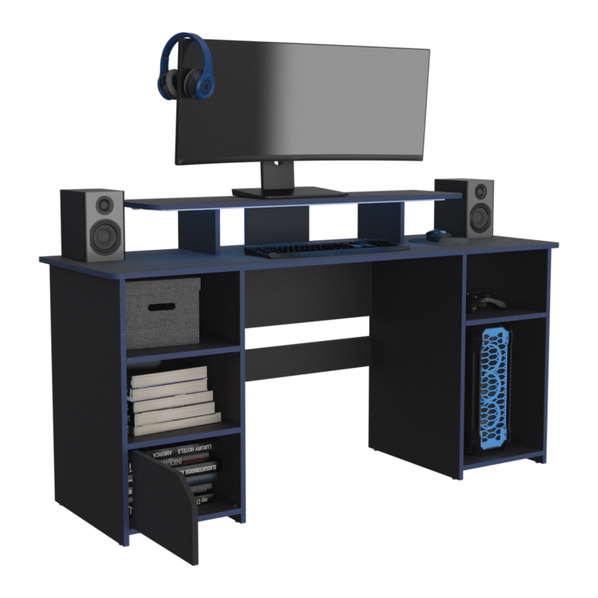 ESCRITORIO GAMER 1 PUERTA FM-045A NEGRO Y AZUL - 3