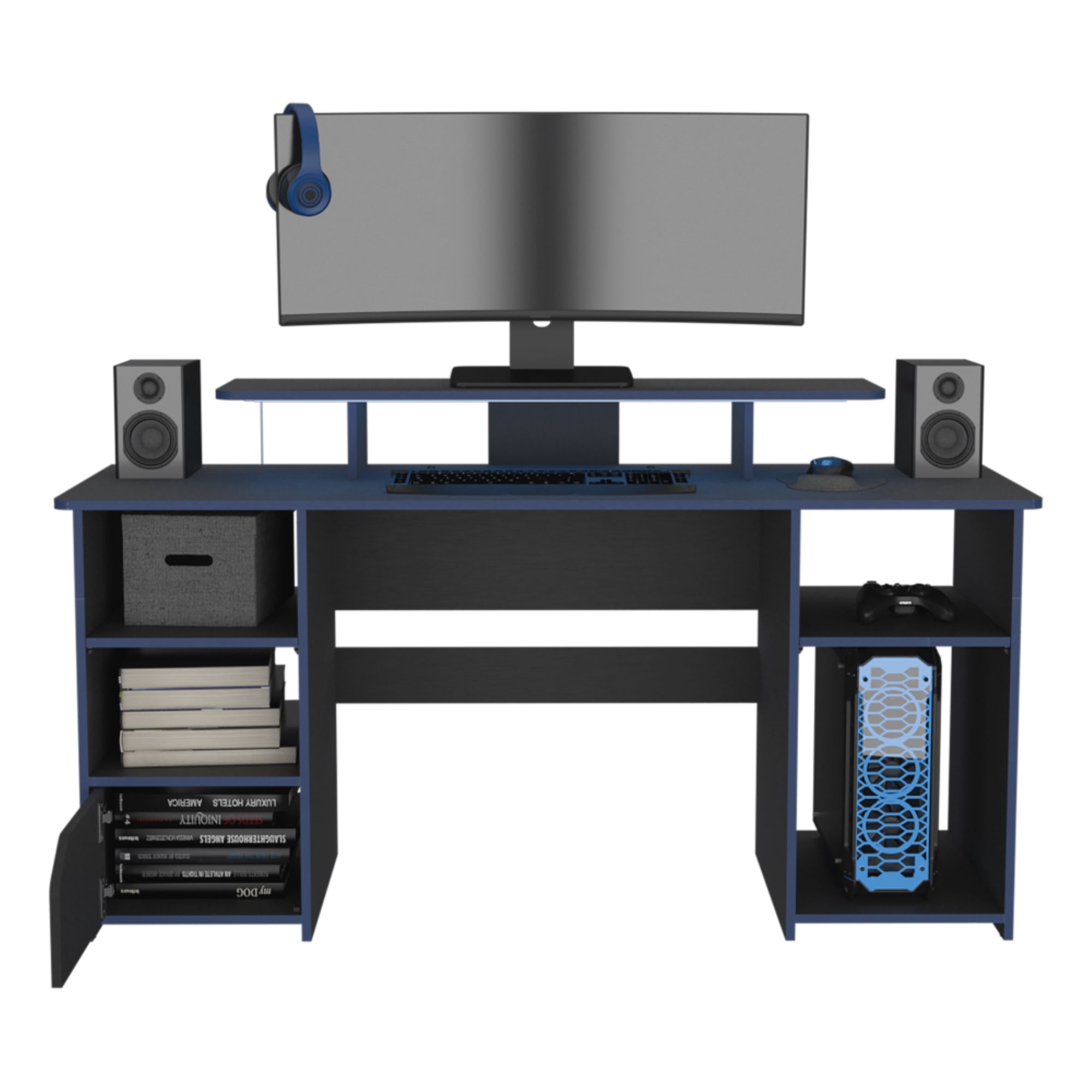 ESCRITORIO GAMER 1 PUERTA FM-045A NEGRO Y AZUL - 4