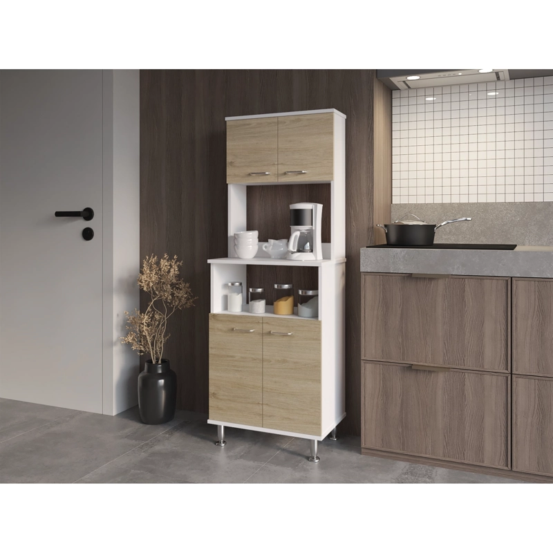 MUEBLE MICROONDAS 4 PUERTAS FM-011C CAFÉ CLARO Y BLANCO - 5
